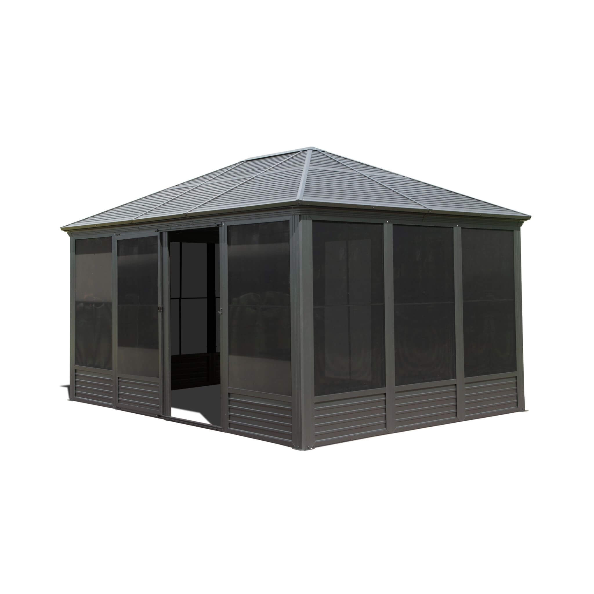 [11X14FT] Premium Four Season Outdoor Aluminum Hardtop Gazebo Sunroom With Galvanized Steel Roof, Sliding Doors And Movable PVC Screen Walls (SAK88776) image 1