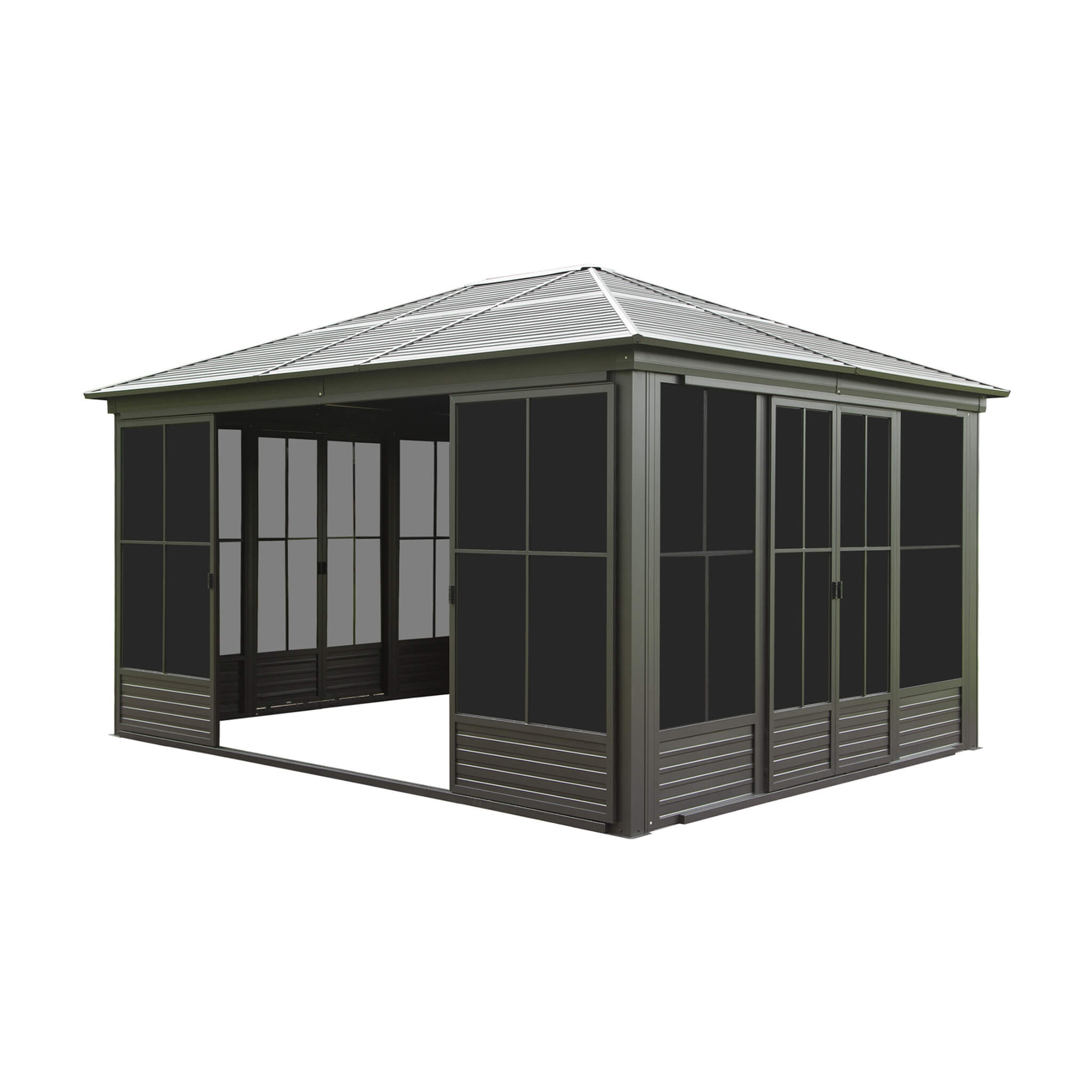 [12X14FT] Premium All-Weather Outdoor Aluminum Sunroom With Galvanized Steel Hardtop Sloping Roof, Lockable Doors, And Moveable PC Screens (SAK76831) image 1
