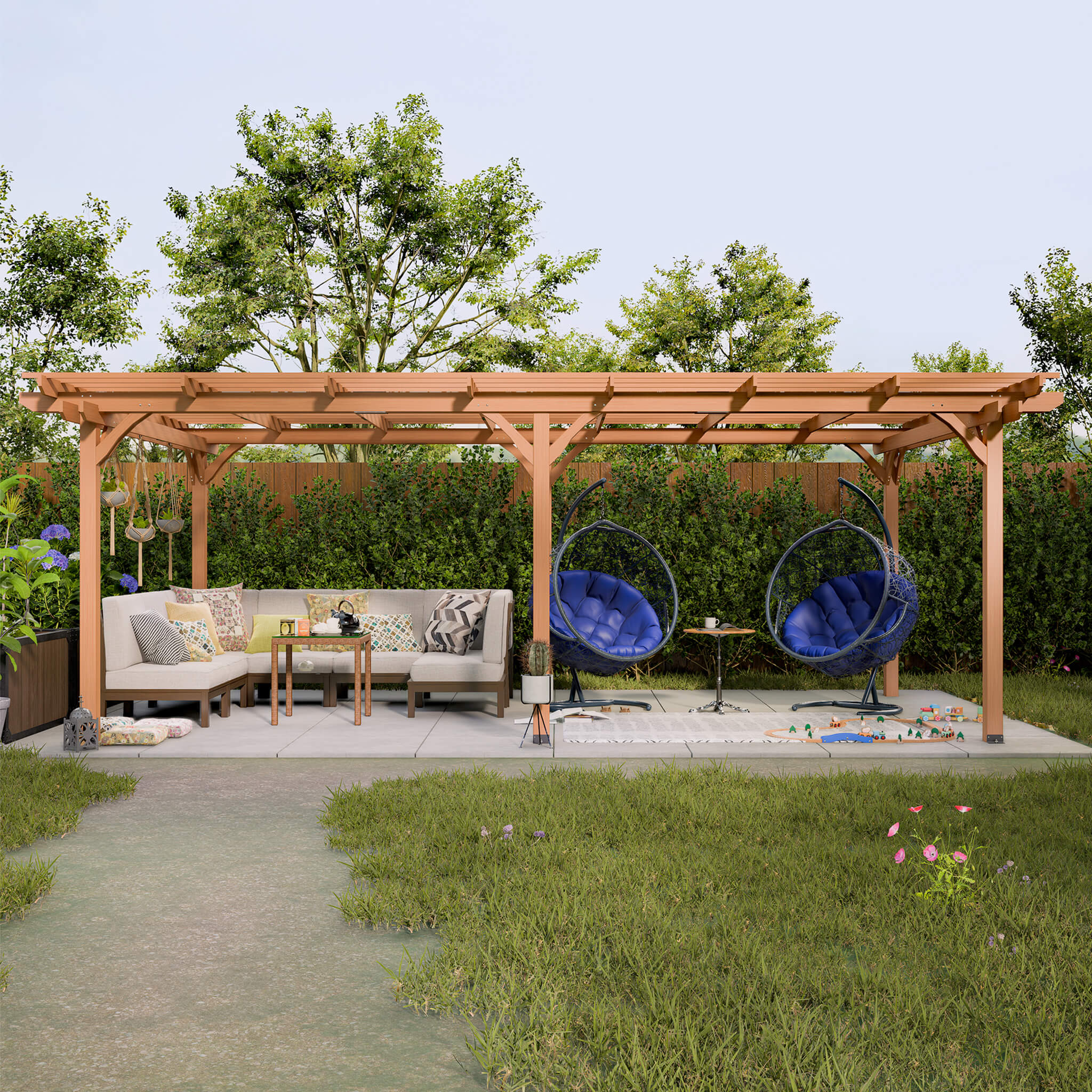 [12x16FT] Extra Large Outdoor Wooden Waterproof Grape Gazebo, Brown (SAK76476) image 1