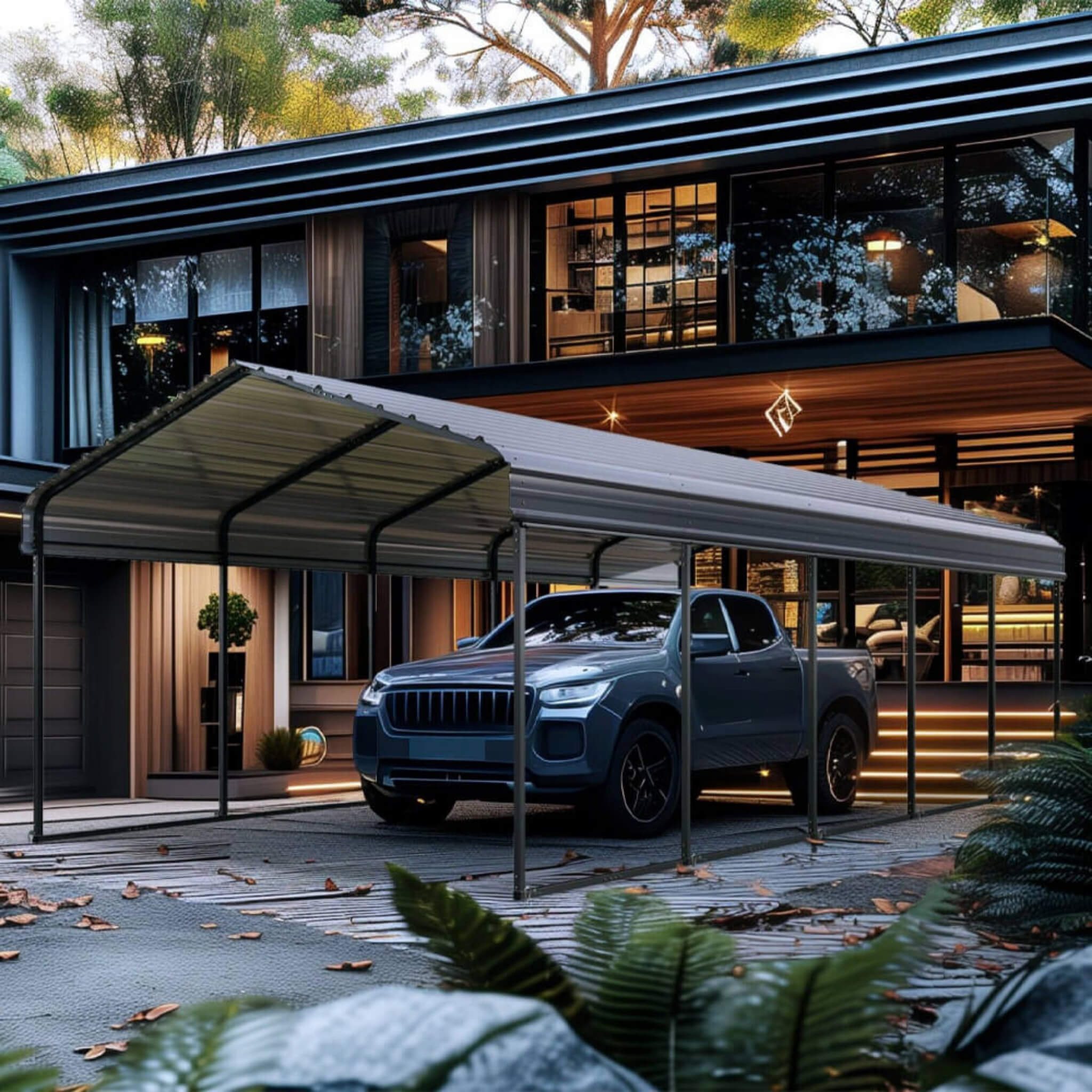 [12x25FT] Heavy Duty Extra Large Multi Vehicle Carport Kit With Galvanized Steel Roof (SAK37514) image 1