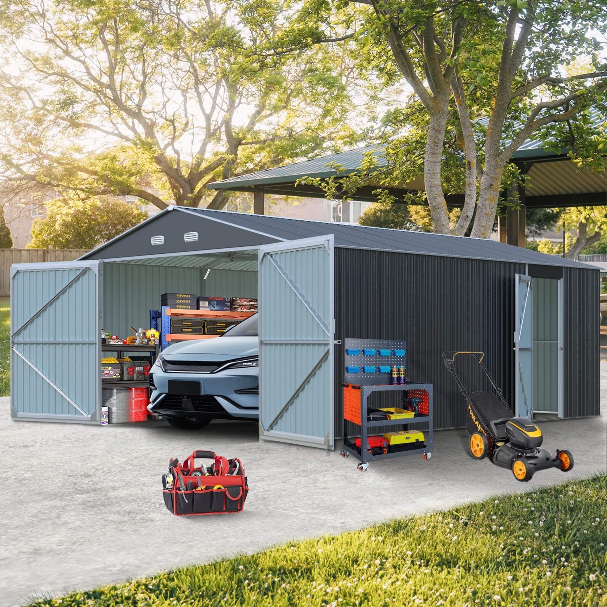 [13x20FT] Large Heavy Duty Outdoor Metal Storage Shed With Double Doors (SAK65331) image 1