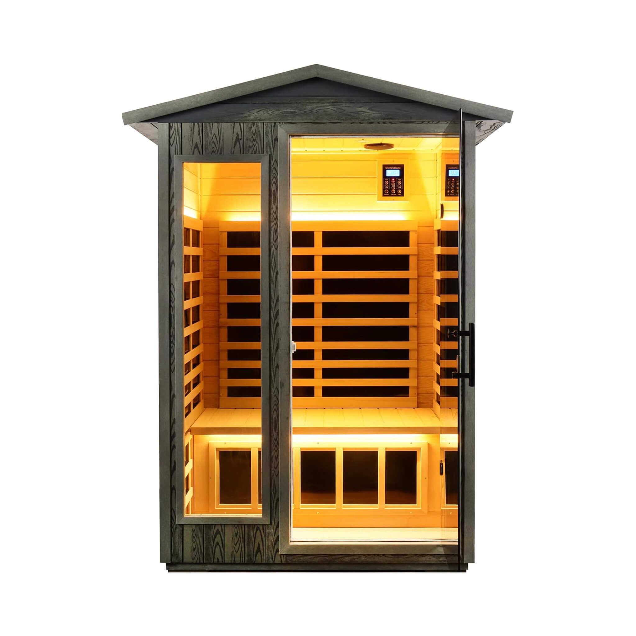 Premium 2-Person Black Carbonized Walnut Low EMF Far Infrared Outdoor Sauna With Bluetooth Audio And LED Lighting (SAK16850) image 1
