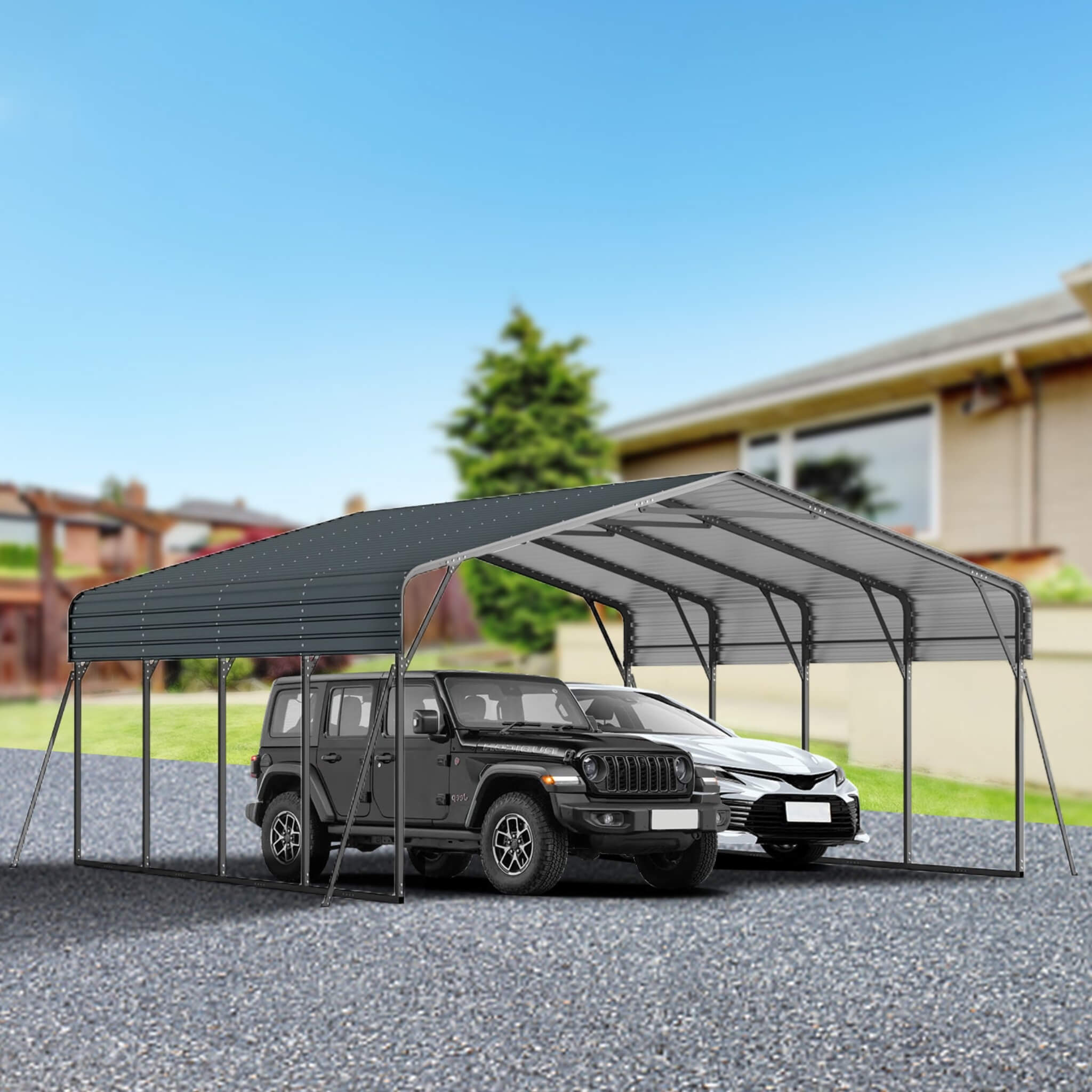 [20X20FT] Extra Large Heavy Duty Outdoor Metal Carport With Galvanized Steel Roof For Cars, Boats And Trucks (SAK75633) image 1