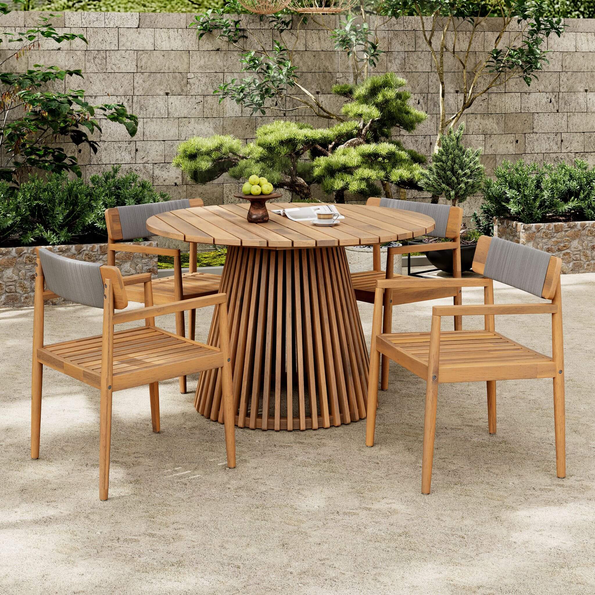 Premium 5-Piece Acacia Wooden Outdoor Furniture Patio Set With Dining Chairs And Table (SAK70445) image 1