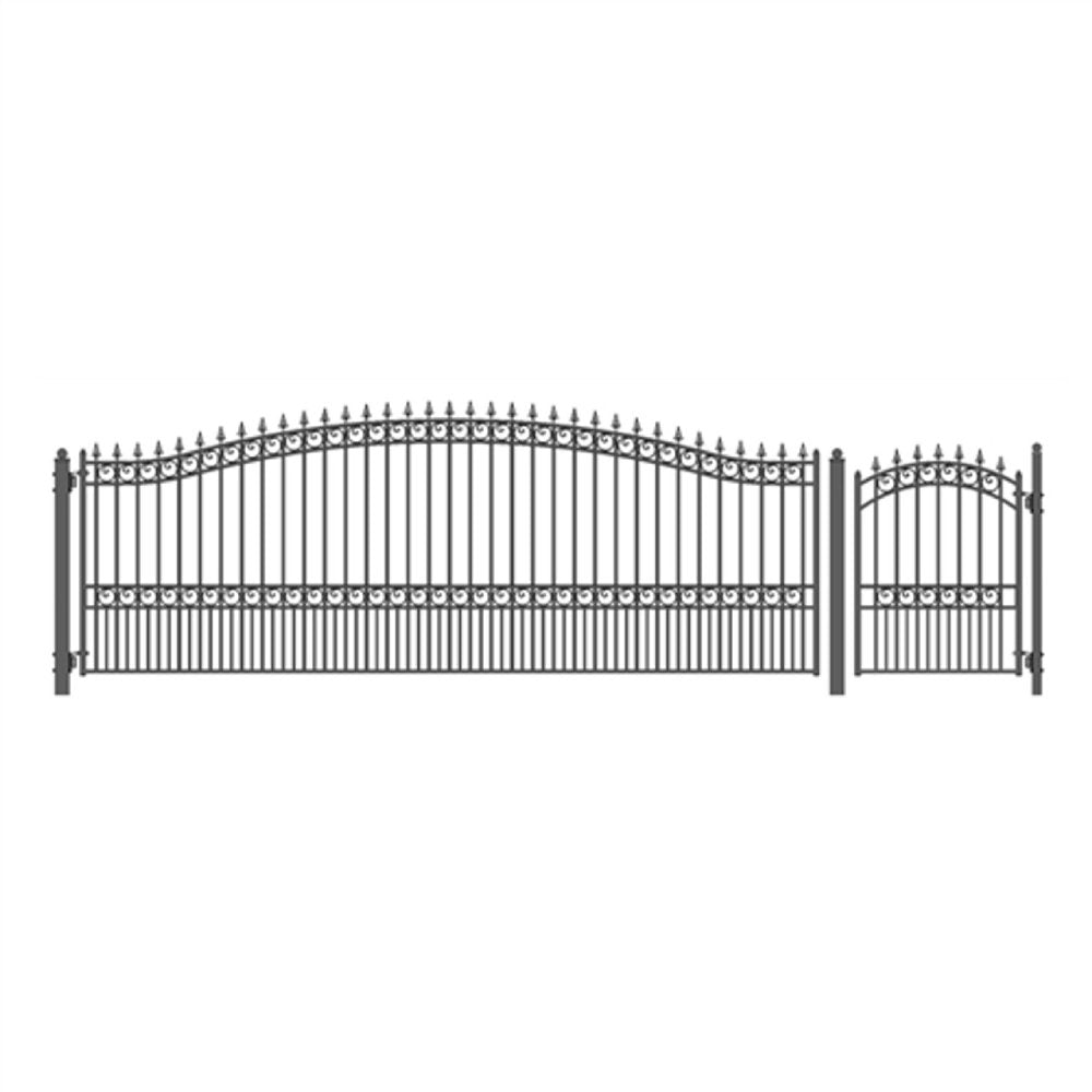 [12-18FT] Aleko London Style Heavy Duty Galvanized Steel Single Swing Driveway Gate With Pedestrian Gate (SAK67281) image 1