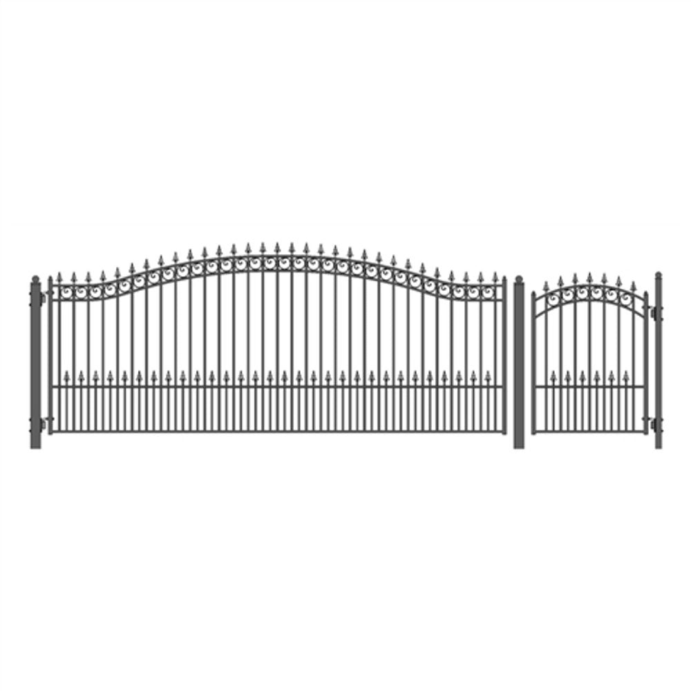 [12-16FT] Aleko Prague Style Heavy Duty Galvanized Steel Single Swing Driveway Gate With Pedestrian Gate (SAK98036) image 1