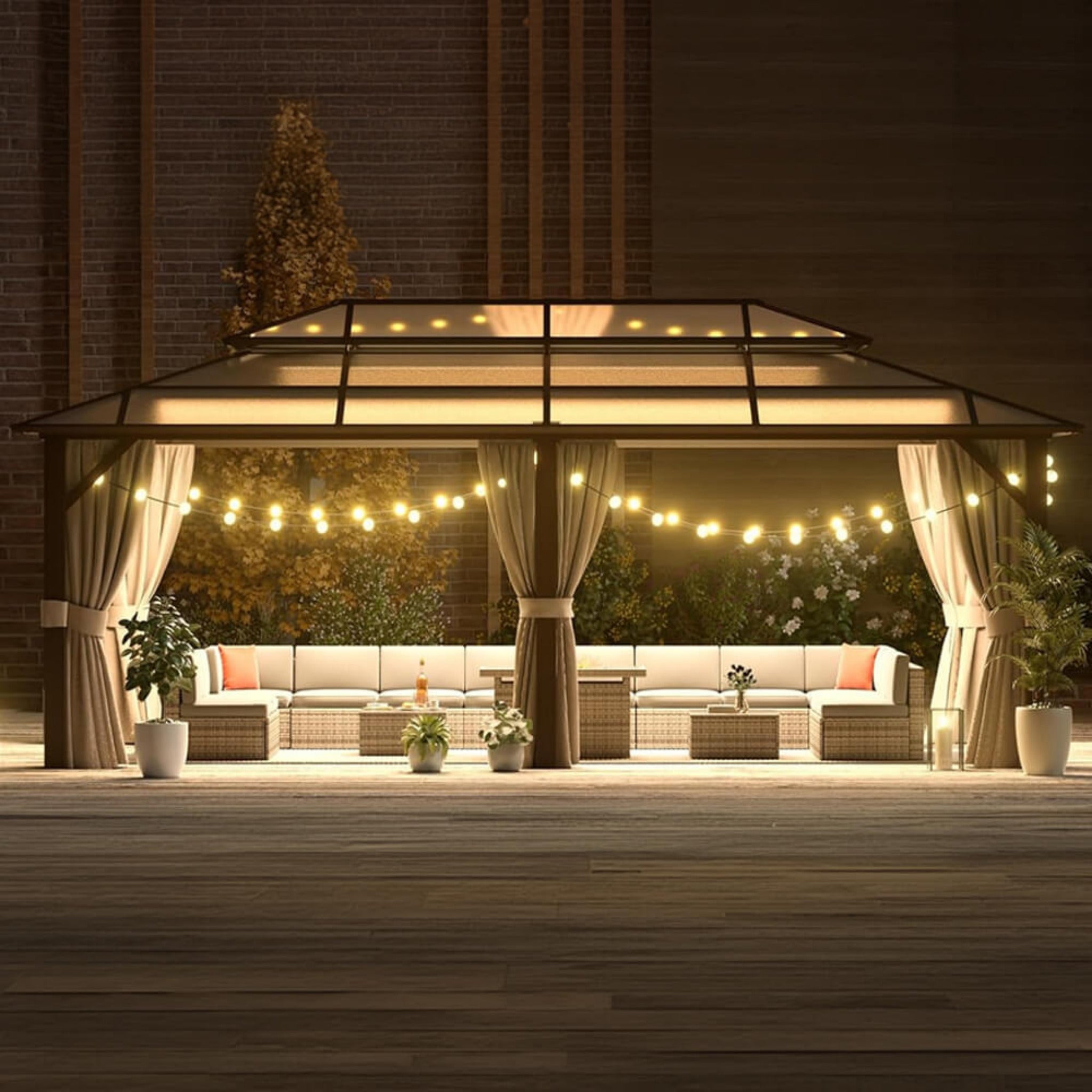 [12x20FT] Premium Aluminum Outdoor Polycarbonate Hardtop Gazebo With UV Protection, Netting & Curtains (96815273) image 1