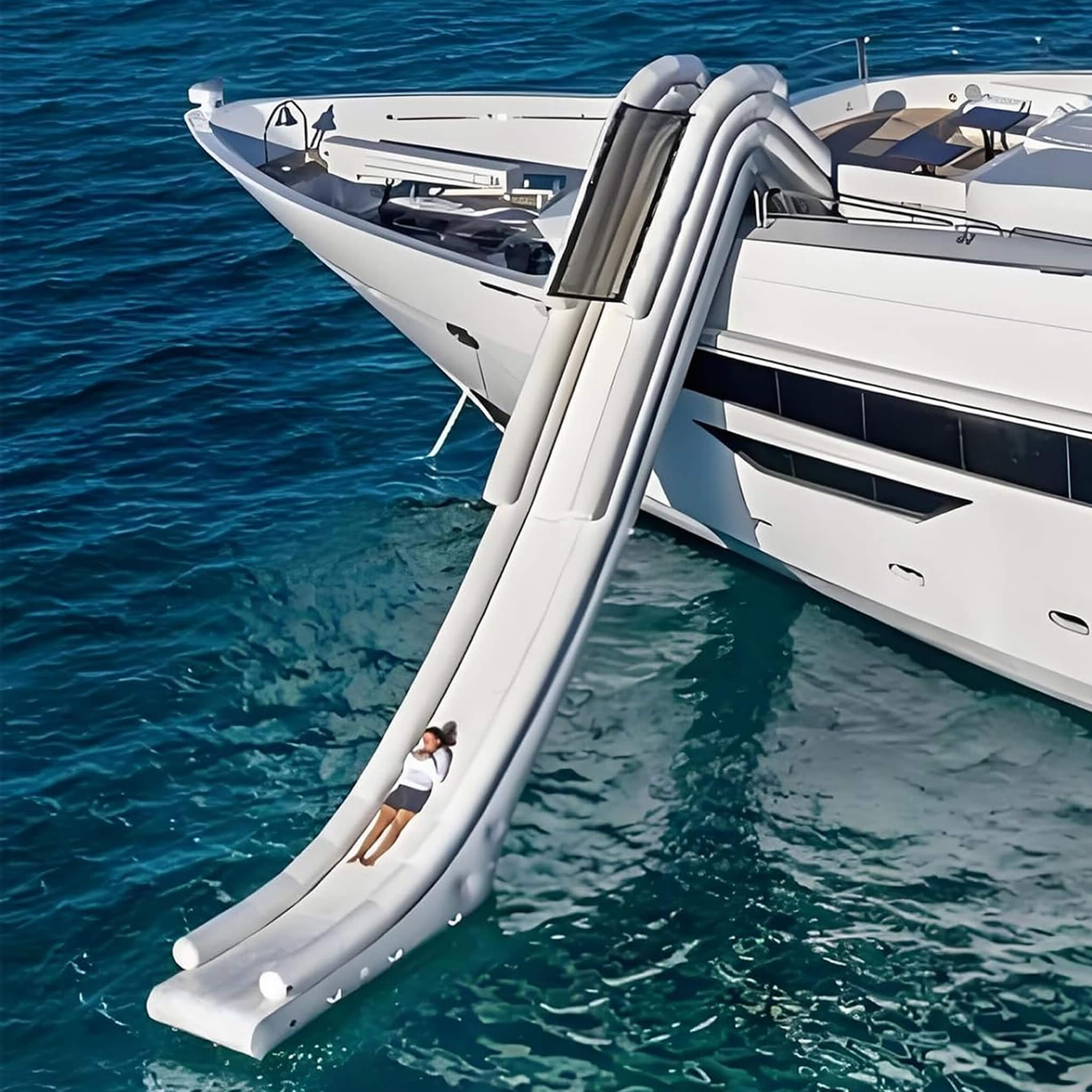 Extra Large Inflatable Floating Yacht Water Slide With Air Pump And Protection Net (SAK97618) image 1