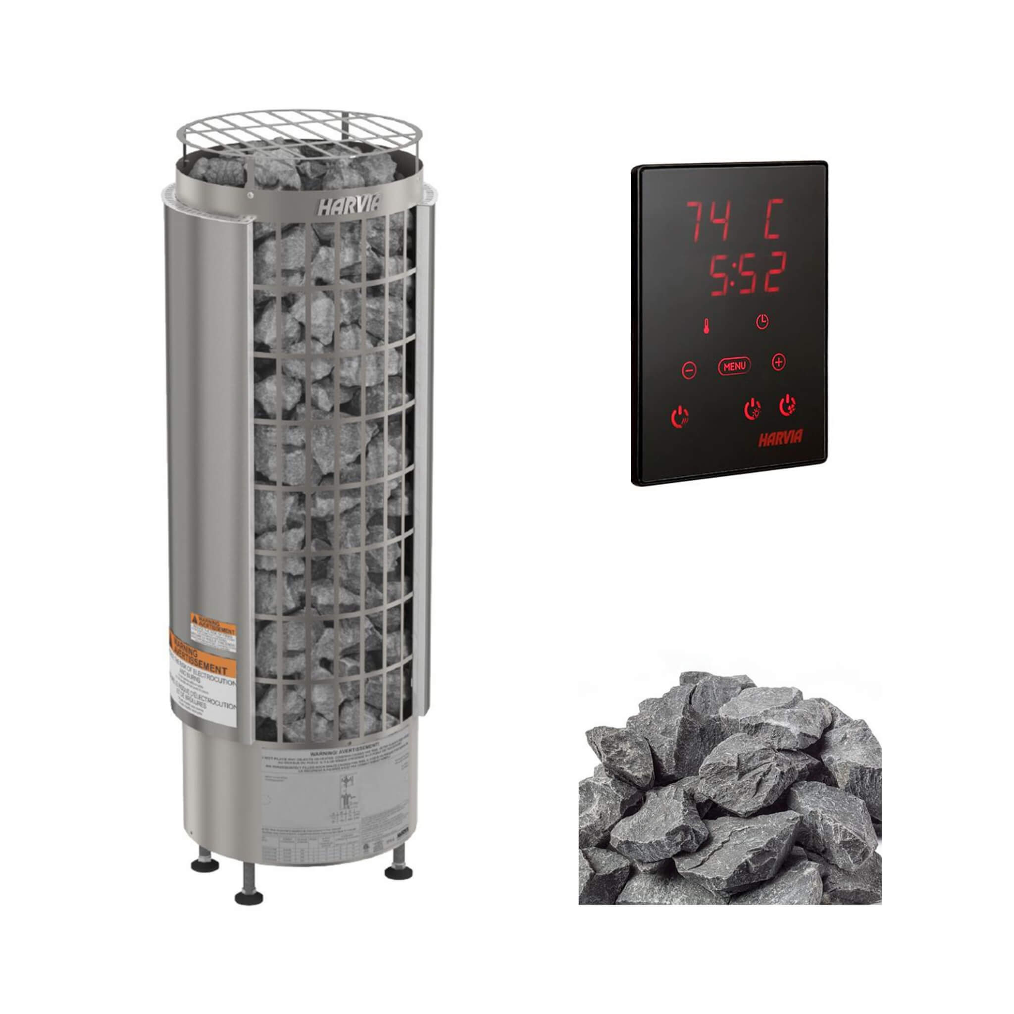 Harvia Cilindro UL Certified Electric Sauna Heater With Xenio CX45 Digital Control Panel & Sauna Stones [PC60/80/90/110E] (SAK86571) image 1