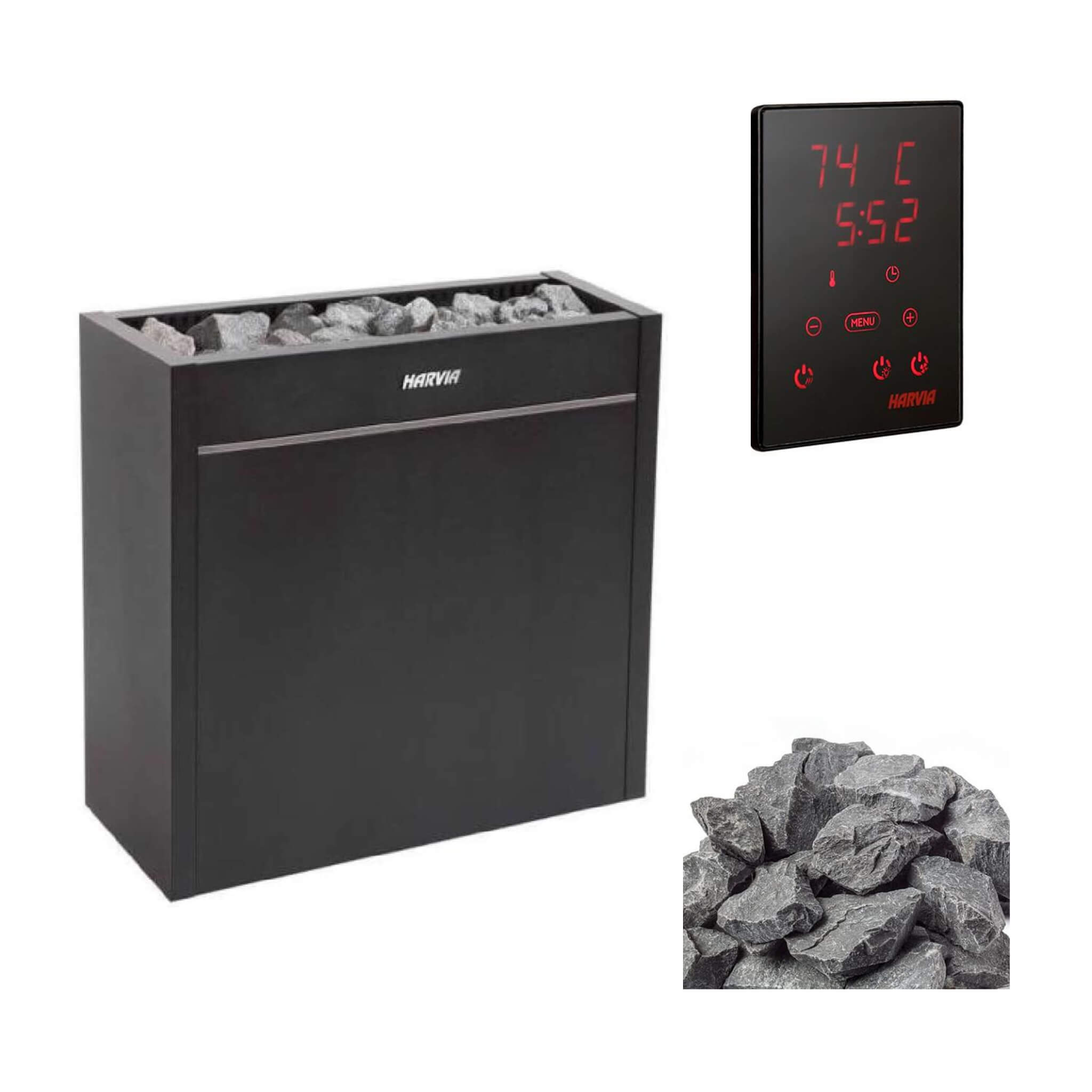 Harvia Virta Pro HL Series Heavy Duty Electric Sauna Heater With Xenio CX45 Control Panel, Power Extension Unit & Sauna Stones [HL160/200E] (SAK49218) image 1
