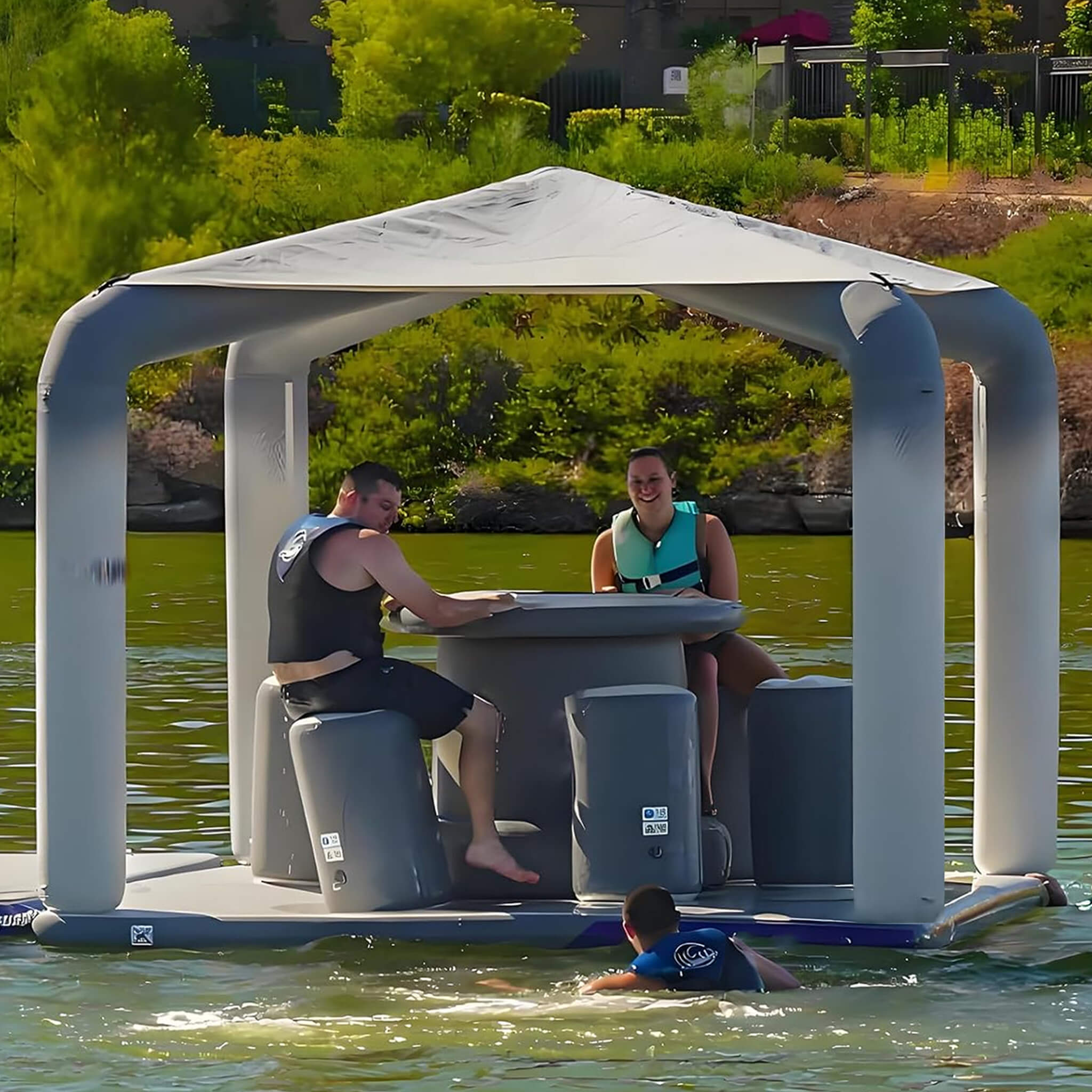 Inflatable Floating Water Dock Platform Island With Roof & Air Pump (SAK17584) image 1