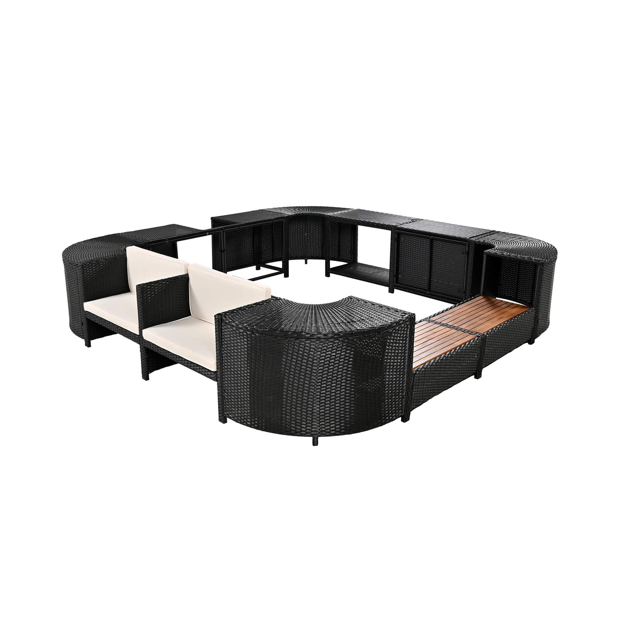 Large Outdoor Quadrilateral Spa Surround Rattan Sectional Sofa Set With Storage Compartments (SAK80217) image 1
