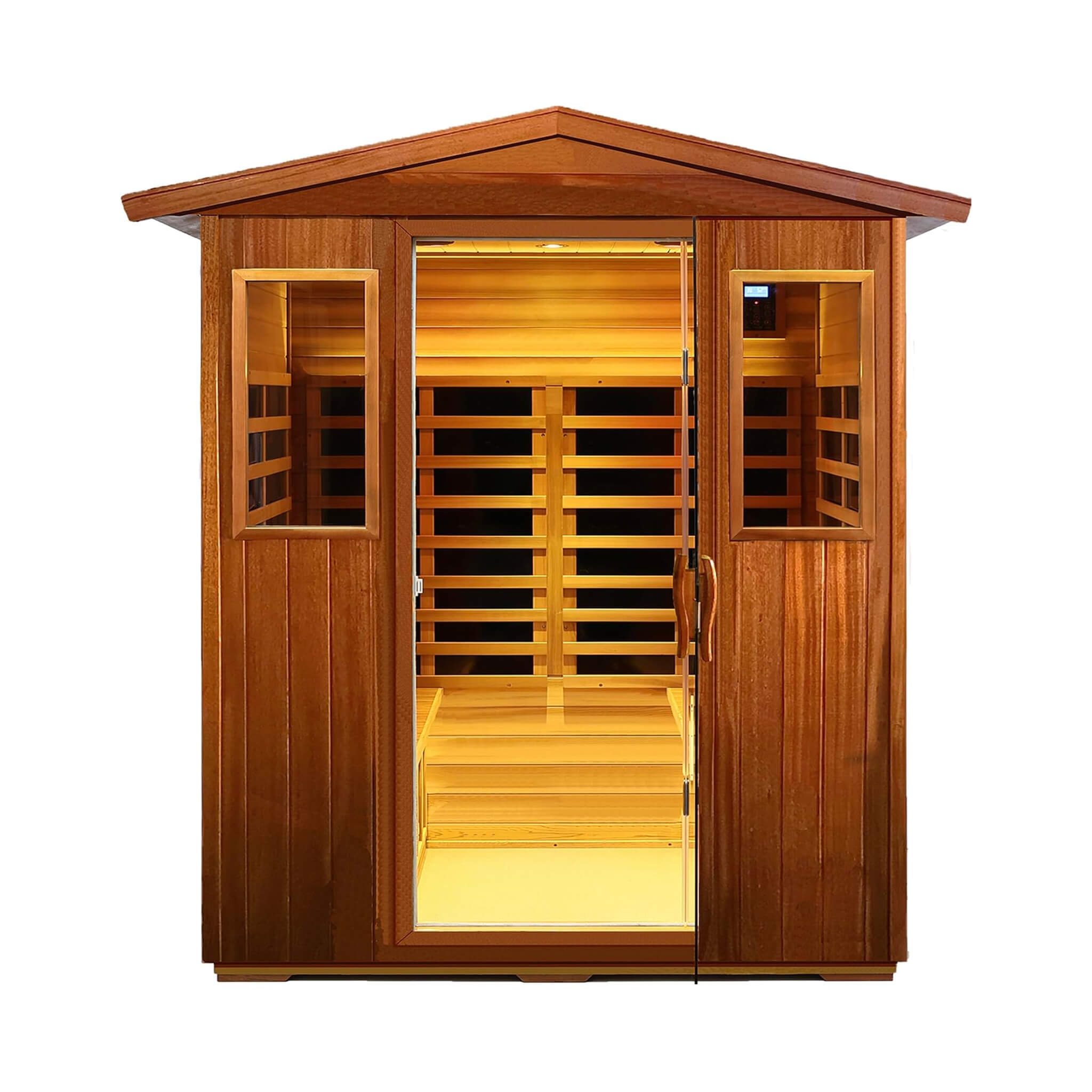 Deluxe 4-Person Outdoor Mahogany Full Spectrum Ultra-Low EMF FAR Infrared Sauna With Chromotherapy And Bluetooth Speakers (SAK98263) image 1