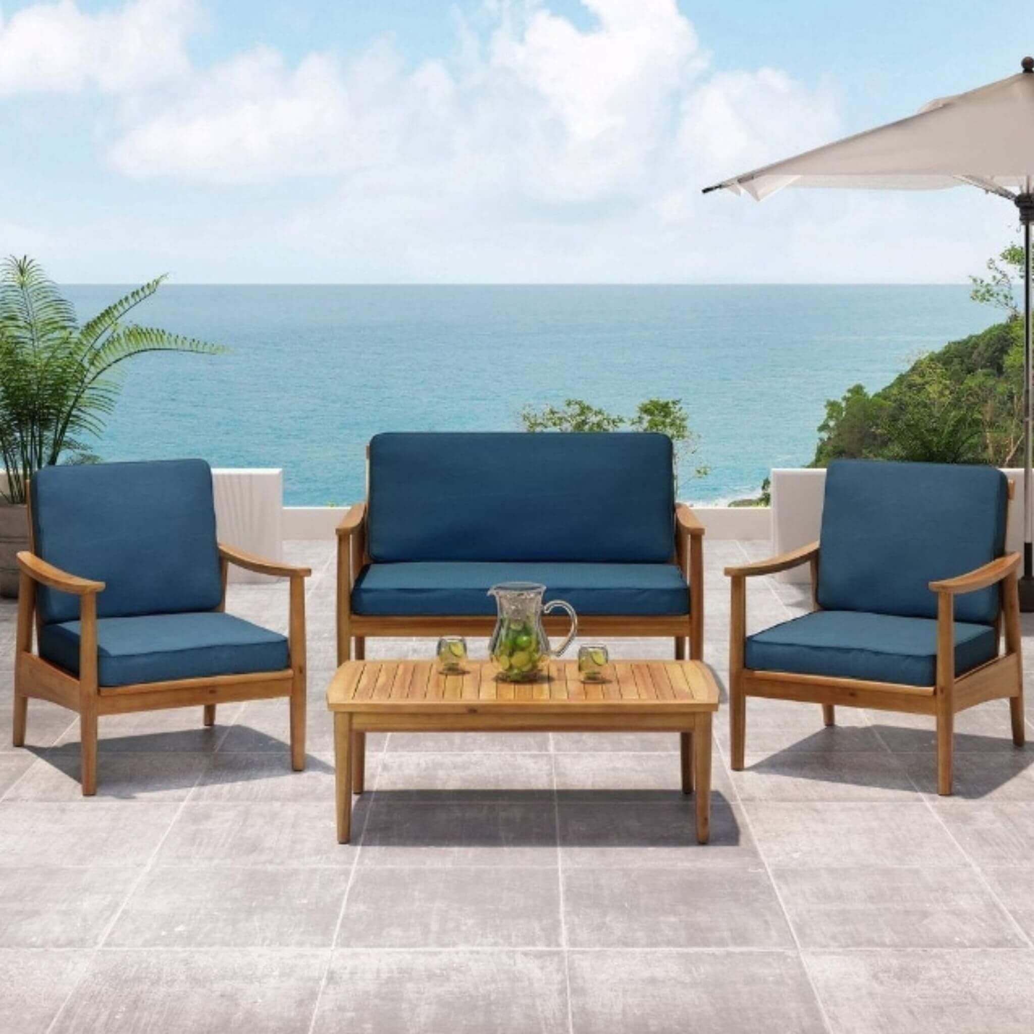 Premium 4-Piece Wooden Outdoor Patio Conversation Seating Set With Cushions (SAK31469) image 1