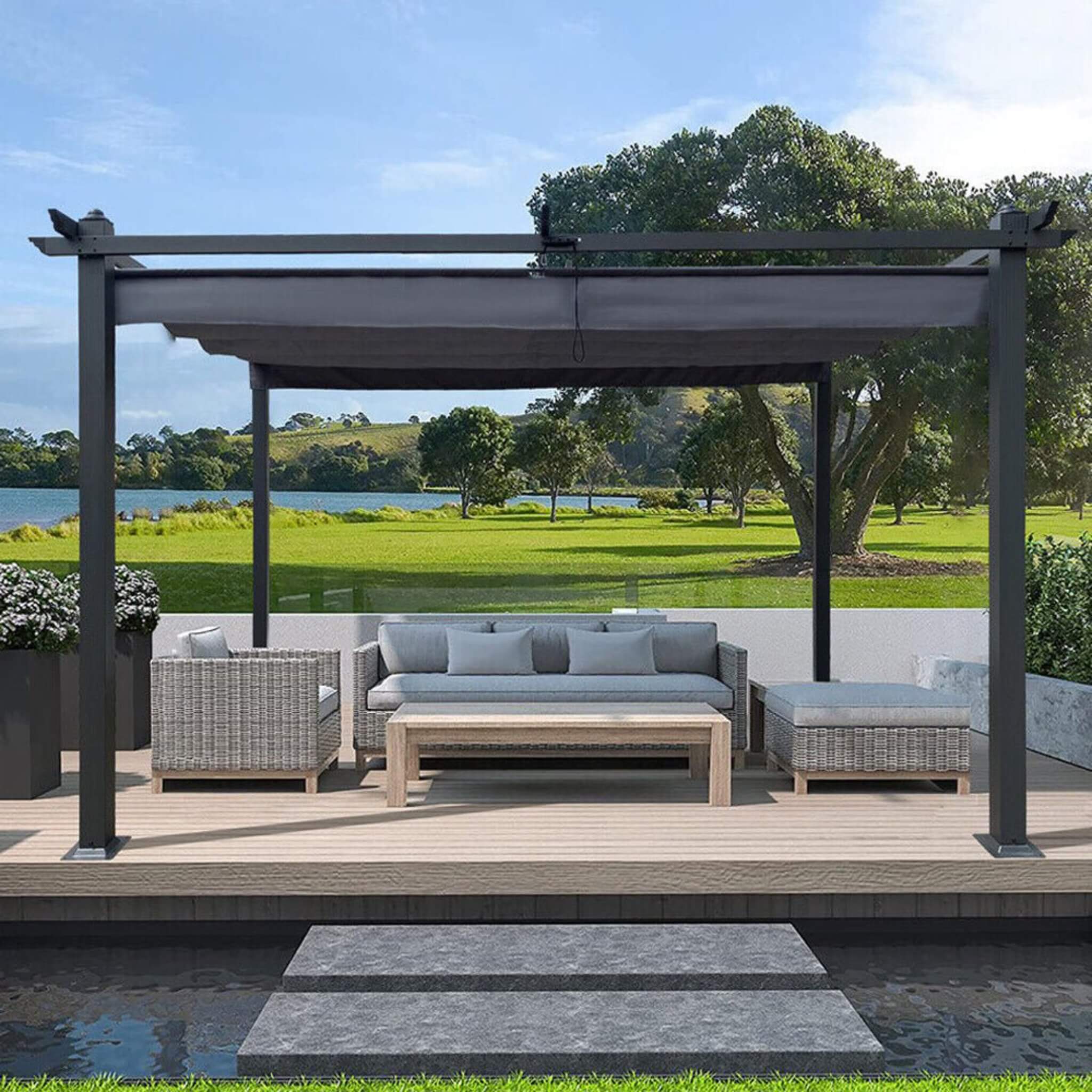 [10x13FT] Premium Outdoor Patio Retractable Pergola With Canopy (SAK01864) image 1
