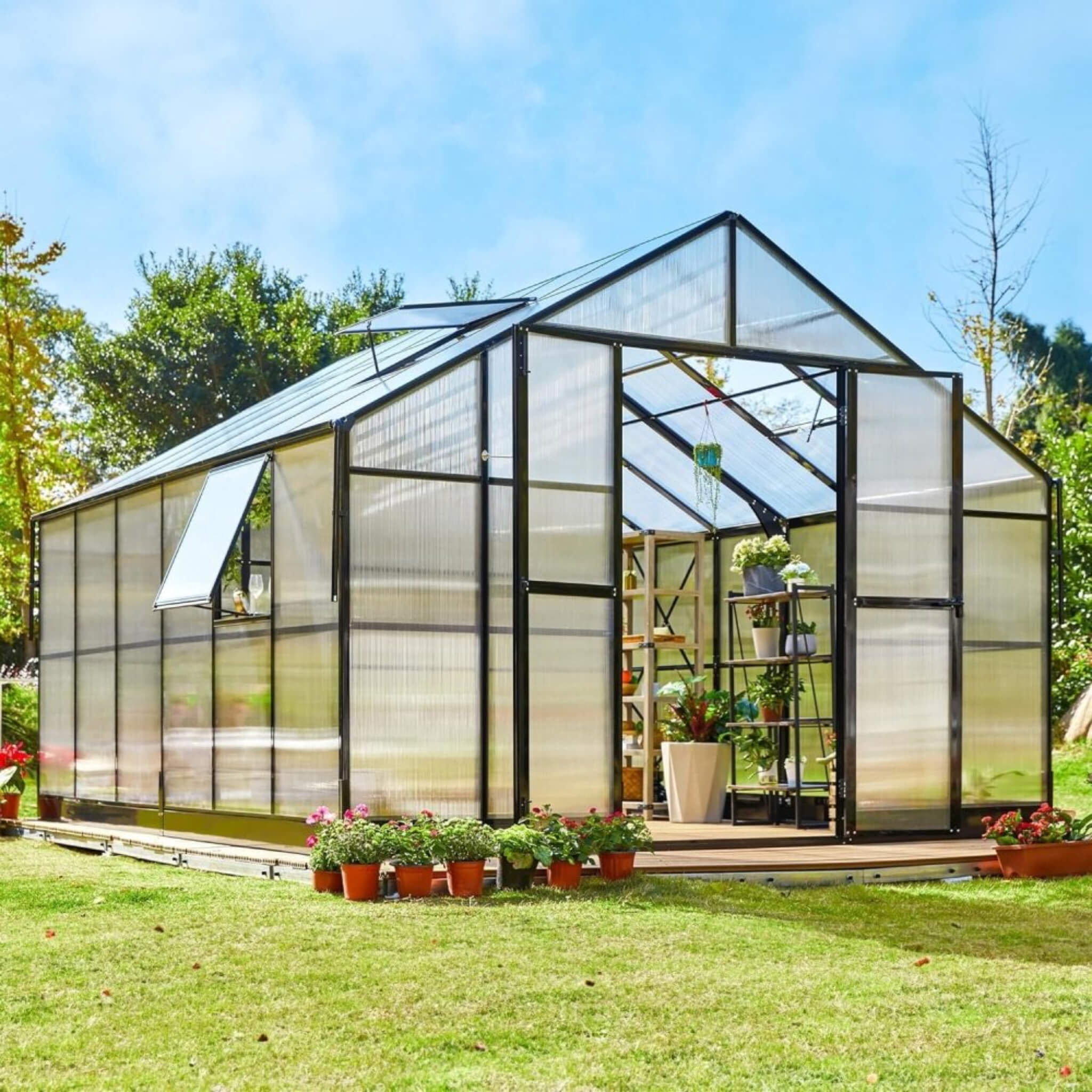 [12x13.5FT] Premium Extra Large Outdoor Aluminum Poylcarbonate Greenhouse With Quick Connect Fitting (SAK63725) image 1