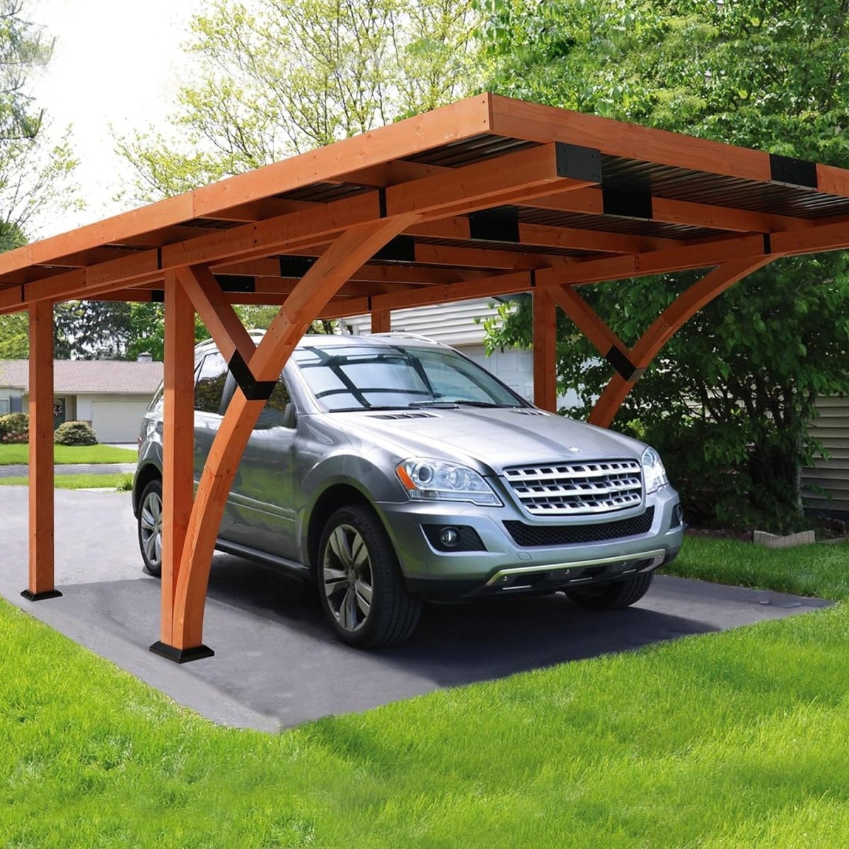 [12x18FT] Premium Heavy Duty Pine Wood Arc-Shaped Carport With Metal Roof (SAK94716) image 1