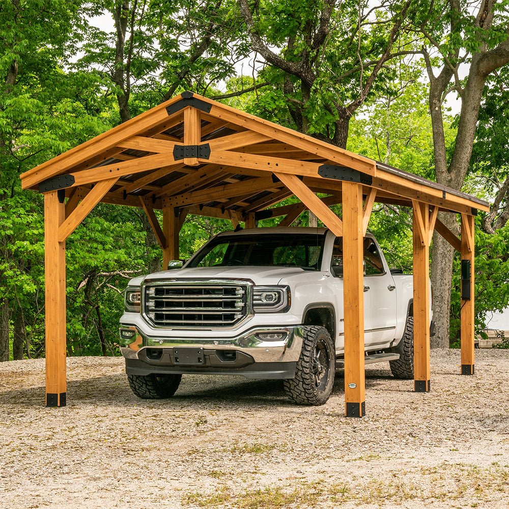 [12x20FT] BYD Premium All Cedar Wooden Carport Pavilion Gazebo With Sloped Hardtop Steel Roof (92758314) image 1