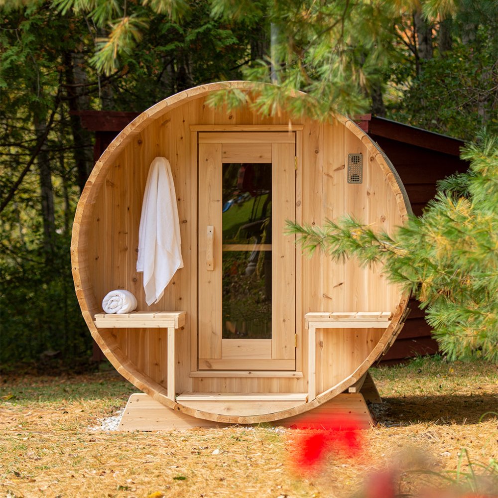 Dundalk Leisurecraft 4-Person Canadian Timber Serenity Barrel Sauna With Solid Wood Benches [CTC2245W] (SAK94862) image 1