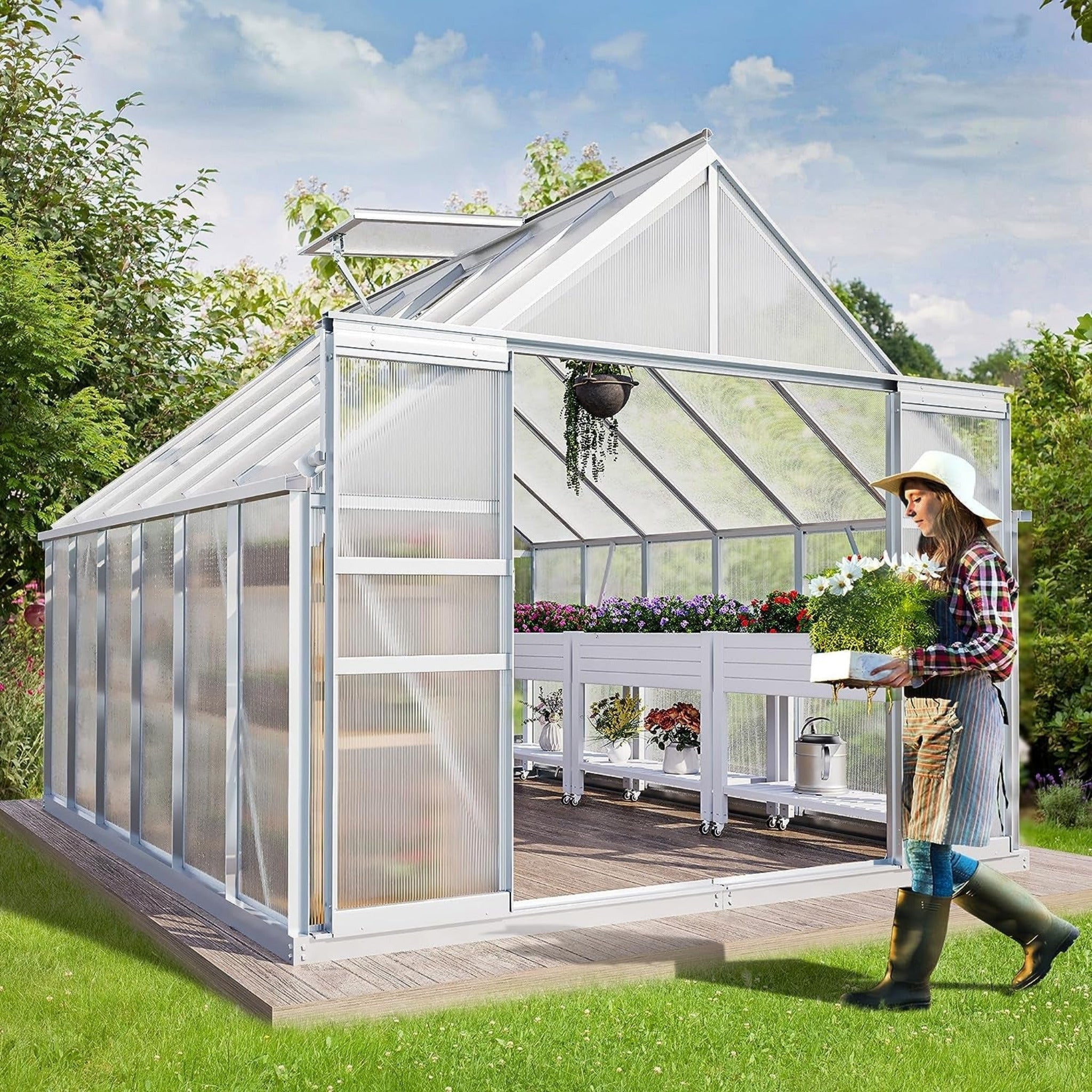 [10x12FT] Extra Large Heavy Duty Polycarbonate Aluminum Greenhouse With Sliding Doors And Vents (92574183) image 1