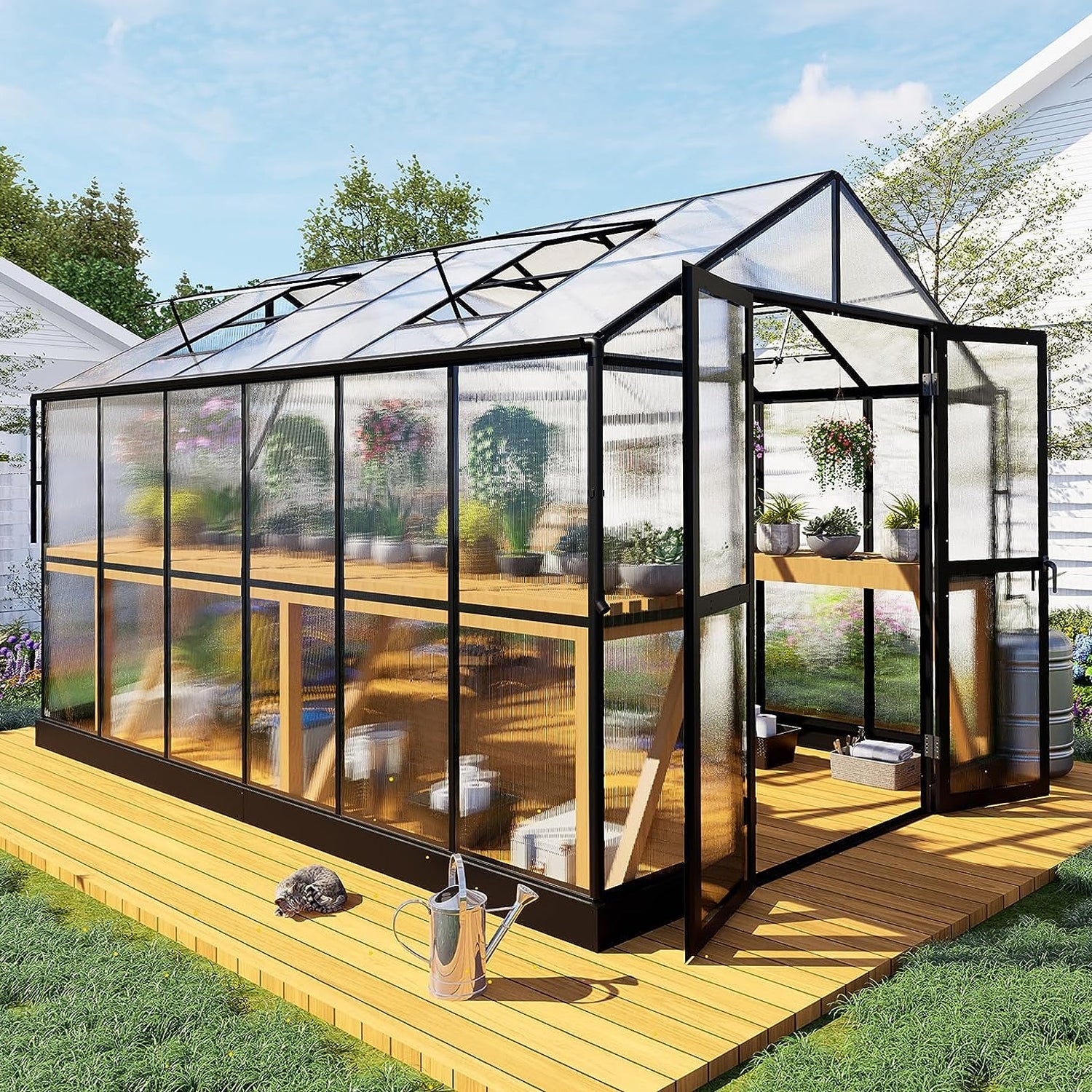 [08x12FT] Large Premium Outdoor Aluminum Polycarbonate Greenhouse With Double Swing Doors (SAK92641) image 1