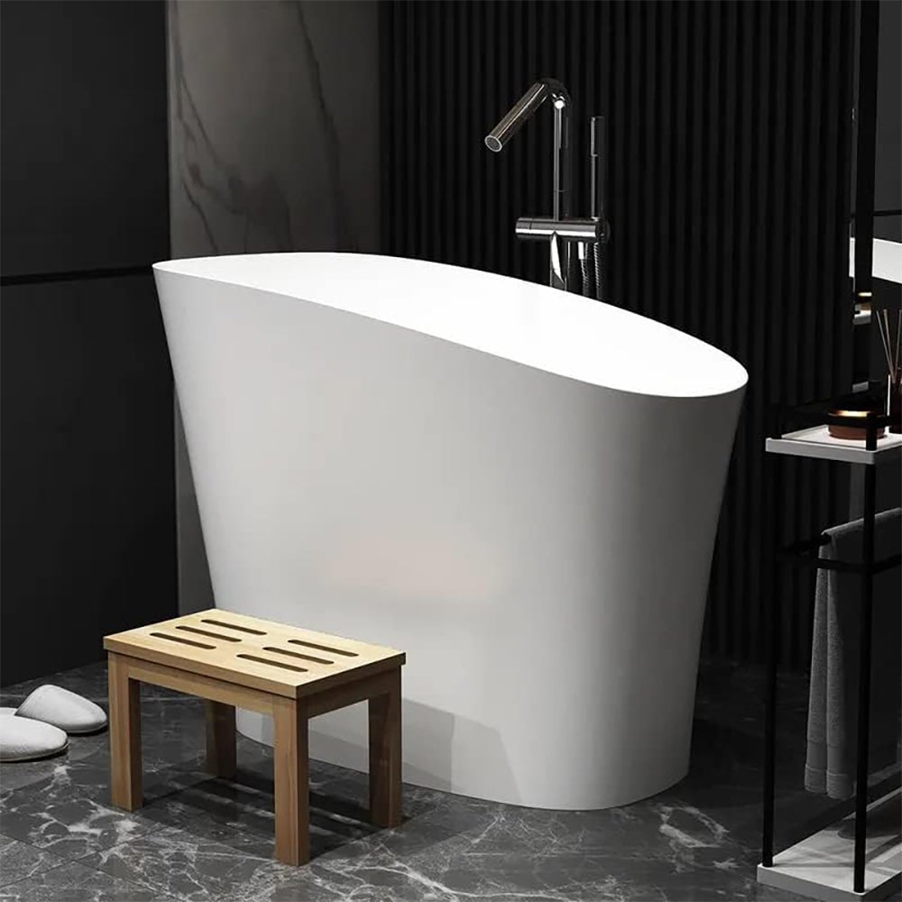 Luxury 47 Inch Freestanding Japanese-Styled Deep Stone Soaking Bathtub Resin, White (SAK57314) image 1