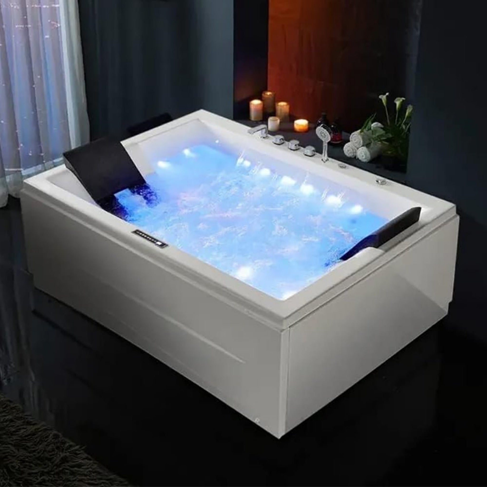 Premium 71 Inch Modern Acrylic Soaking Bathtub With Bubble Jets And LED Lighting (SAK26415) image 1