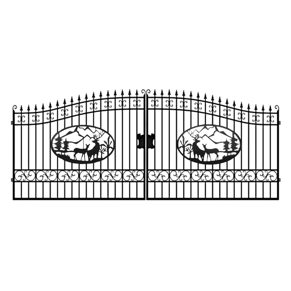 [AS-IS] 20ft Dual Swing Wrought Iron Gate - Deer Decor image 1