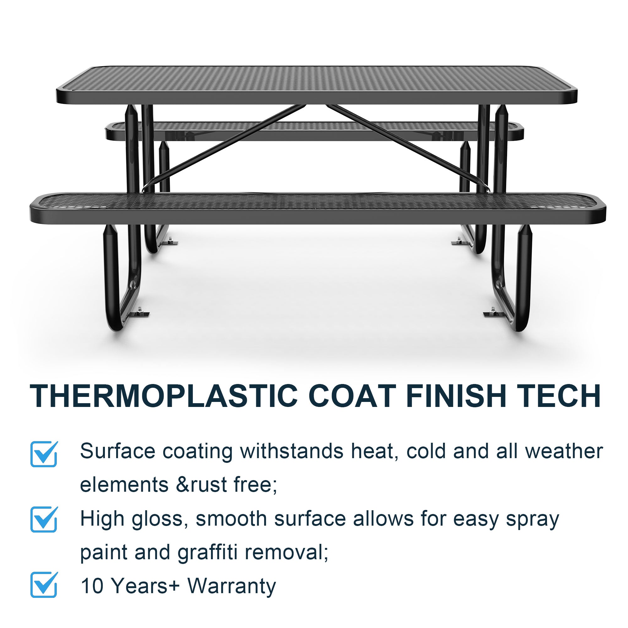 6 ft Metal Picnic Tables for Outdoors, Rectangle Coated Steel Patio Furniture Set image 10