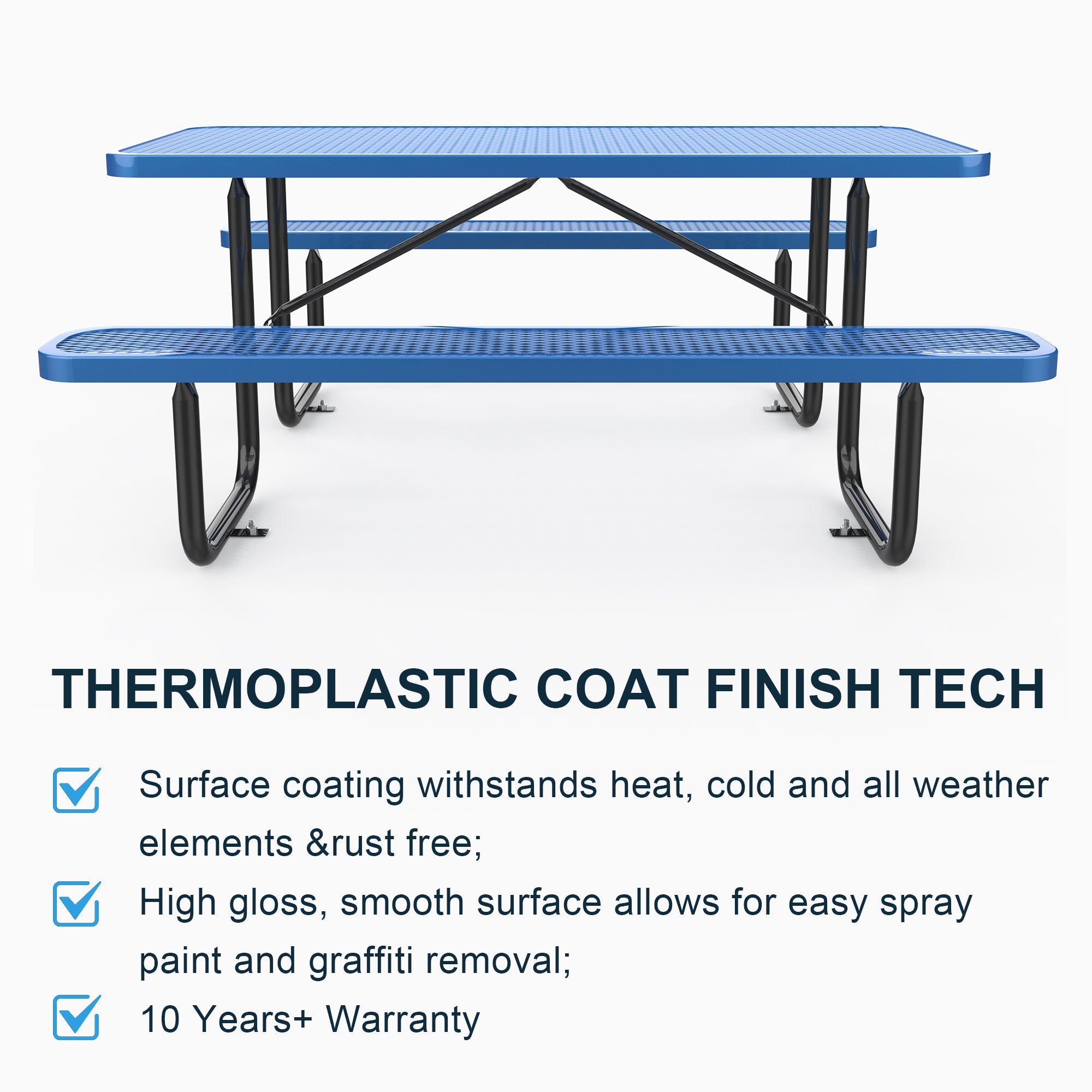 6 ft Metal Picnic Tables for Outdoors, Rectangle Coated Steel Patio Furniture Set image 6