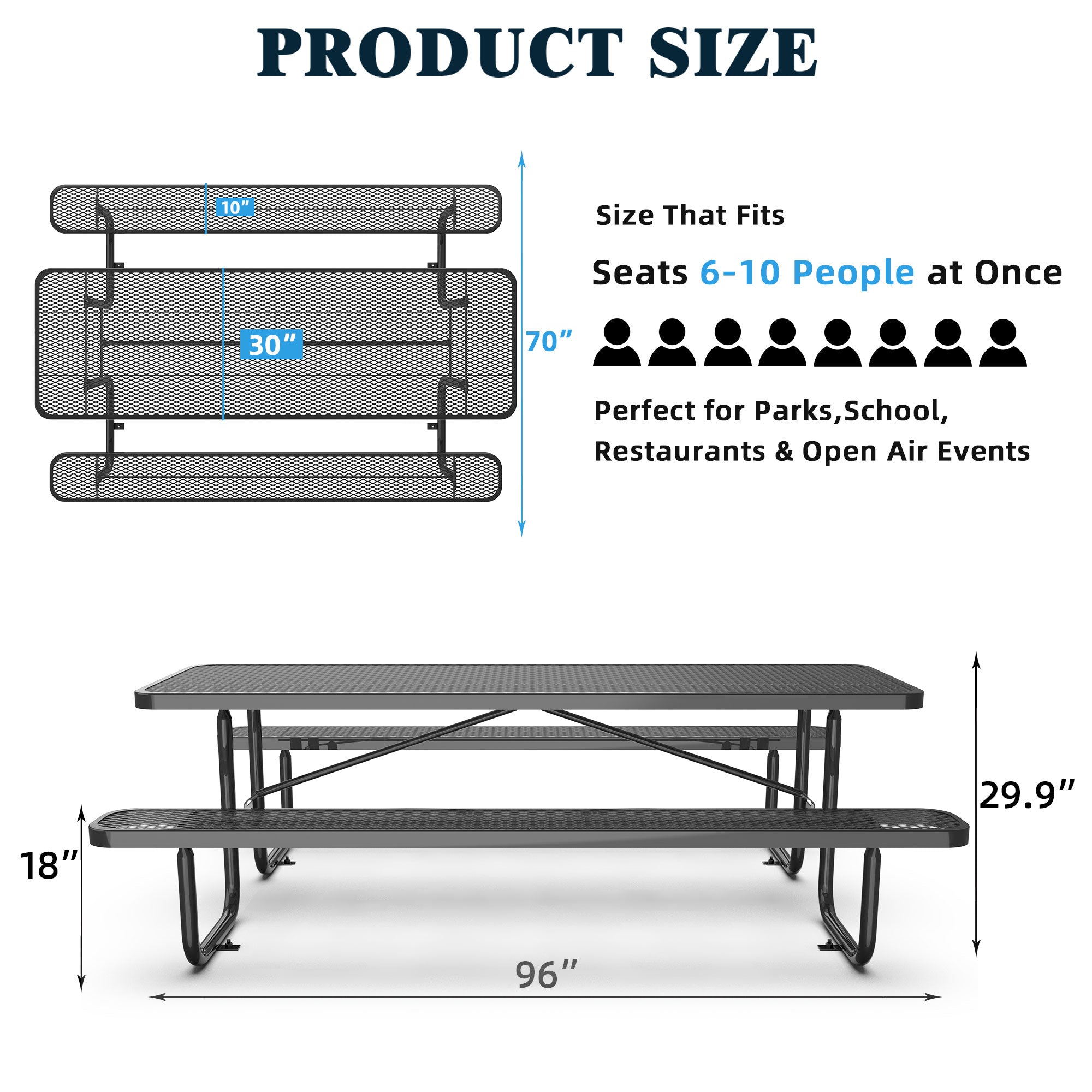 8 ft Metal Picnic Tables for Outdoors image 2