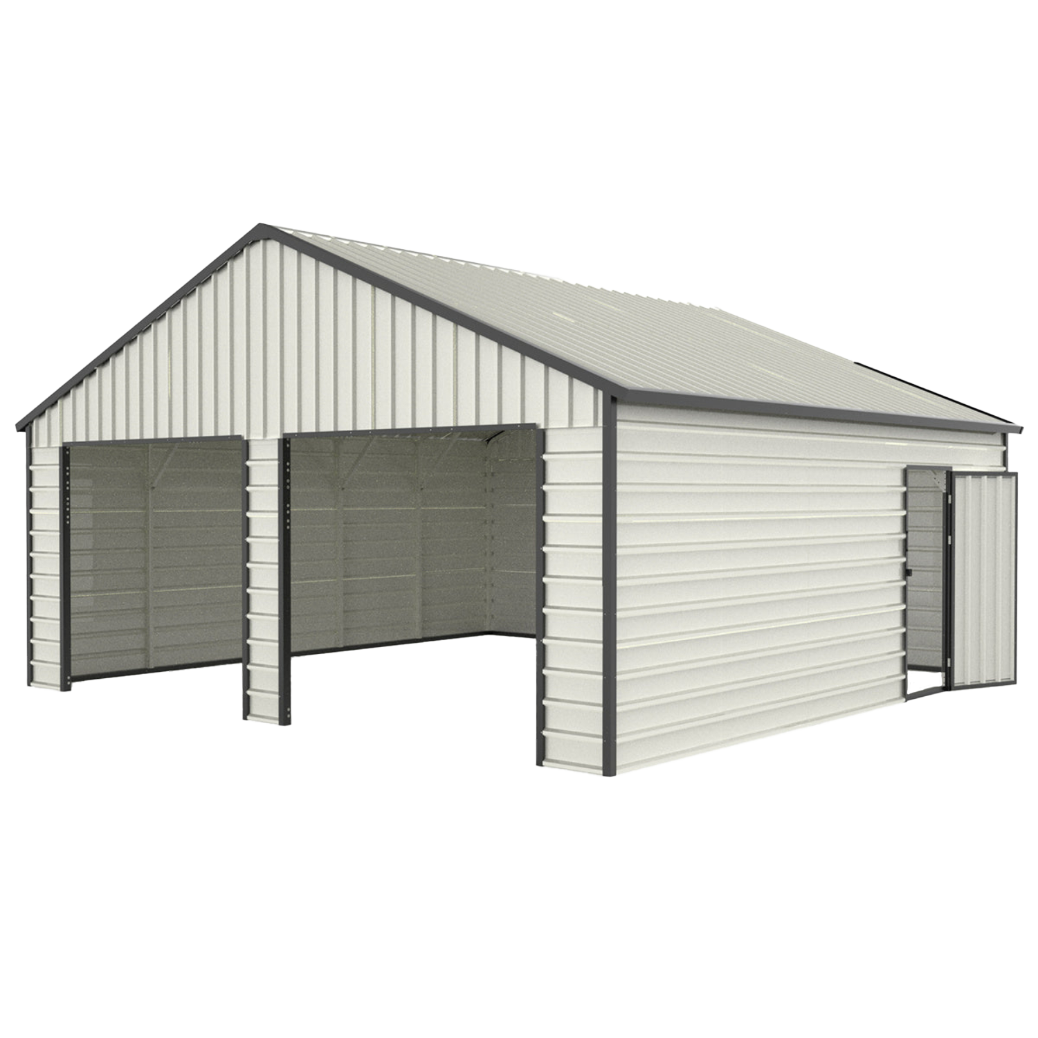 [AS-IS] 23 x 22 Double Garage Metal Shed with Side Door image 1