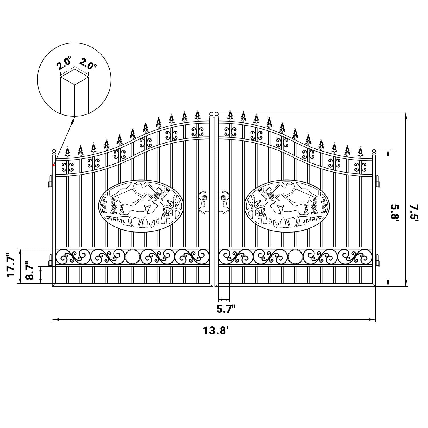 14x8 ft Steel Dual Swing Driveway Gate image 2