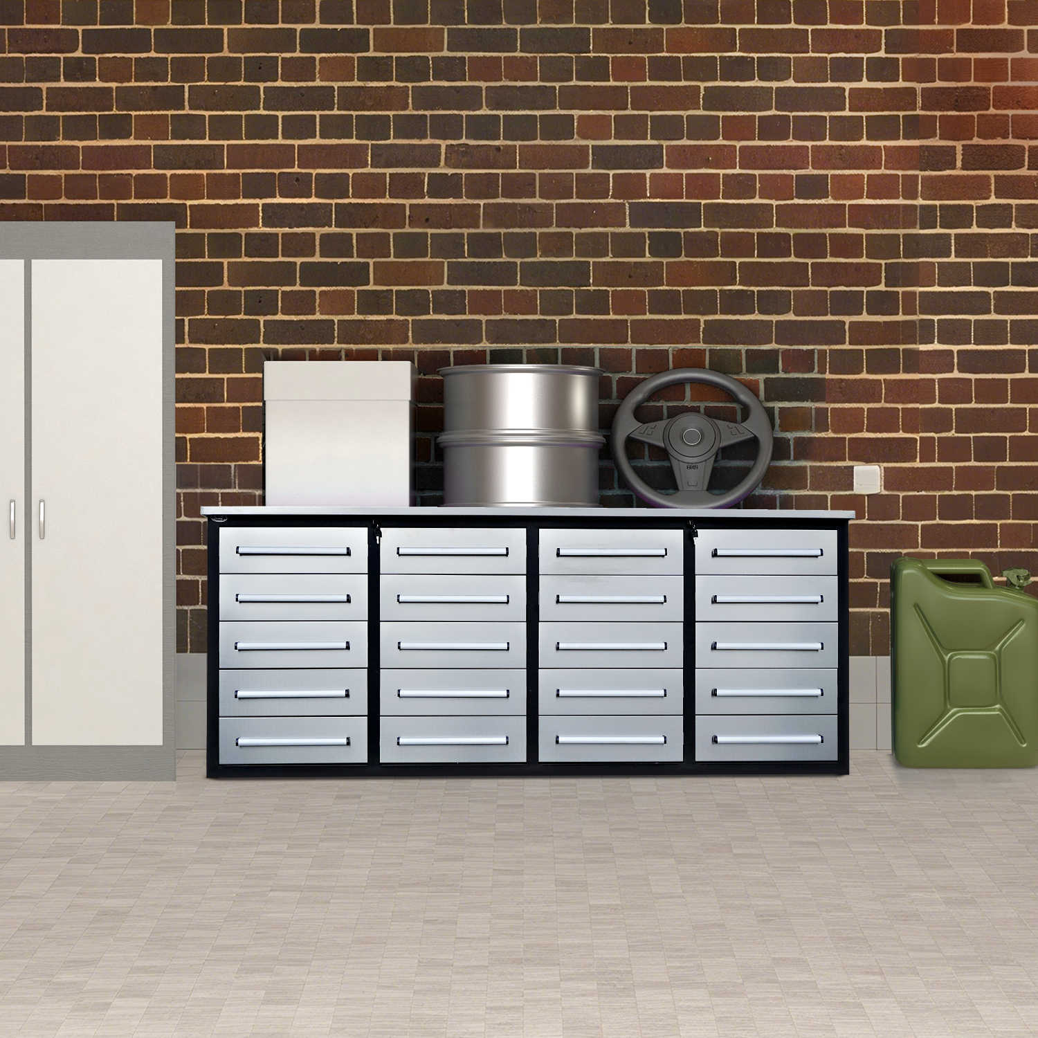 7ft Heavy Duty Garage Workbench Cabinet with 20 Drawers image 10