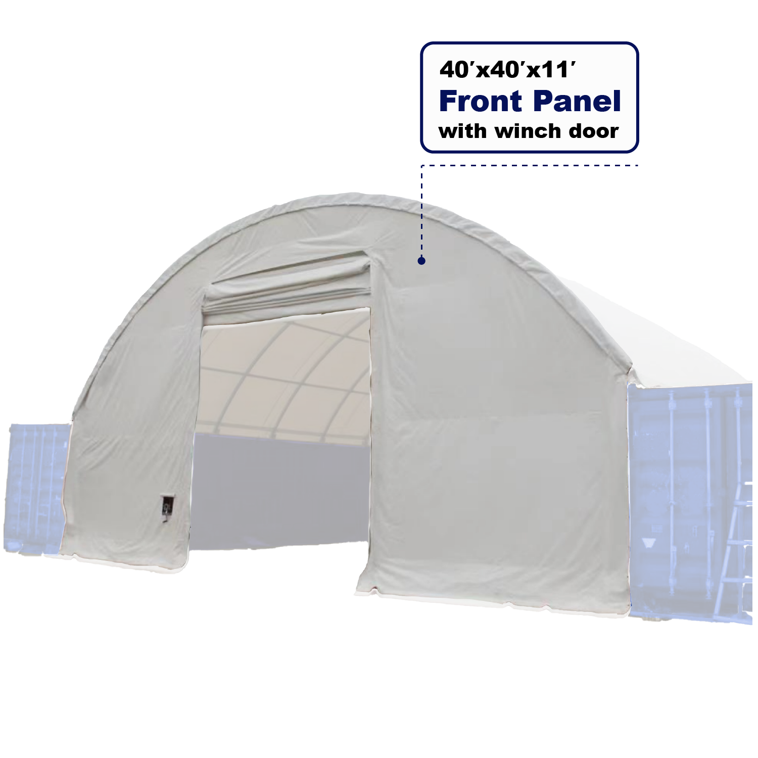 Front cover with Winch door for Shipping Container Canopy Shelter 40'x40'x11' image 1