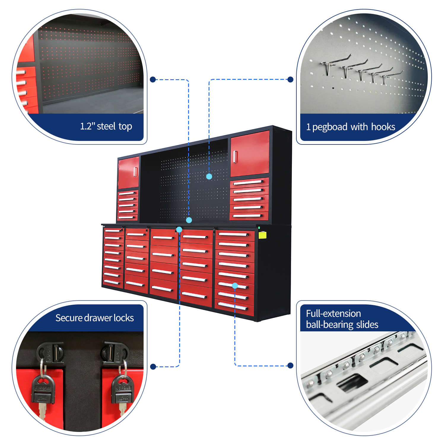 10ft Workbench Cabinet(40 Drawers, 2 Cabinets & 1 Pegboard) image 6
