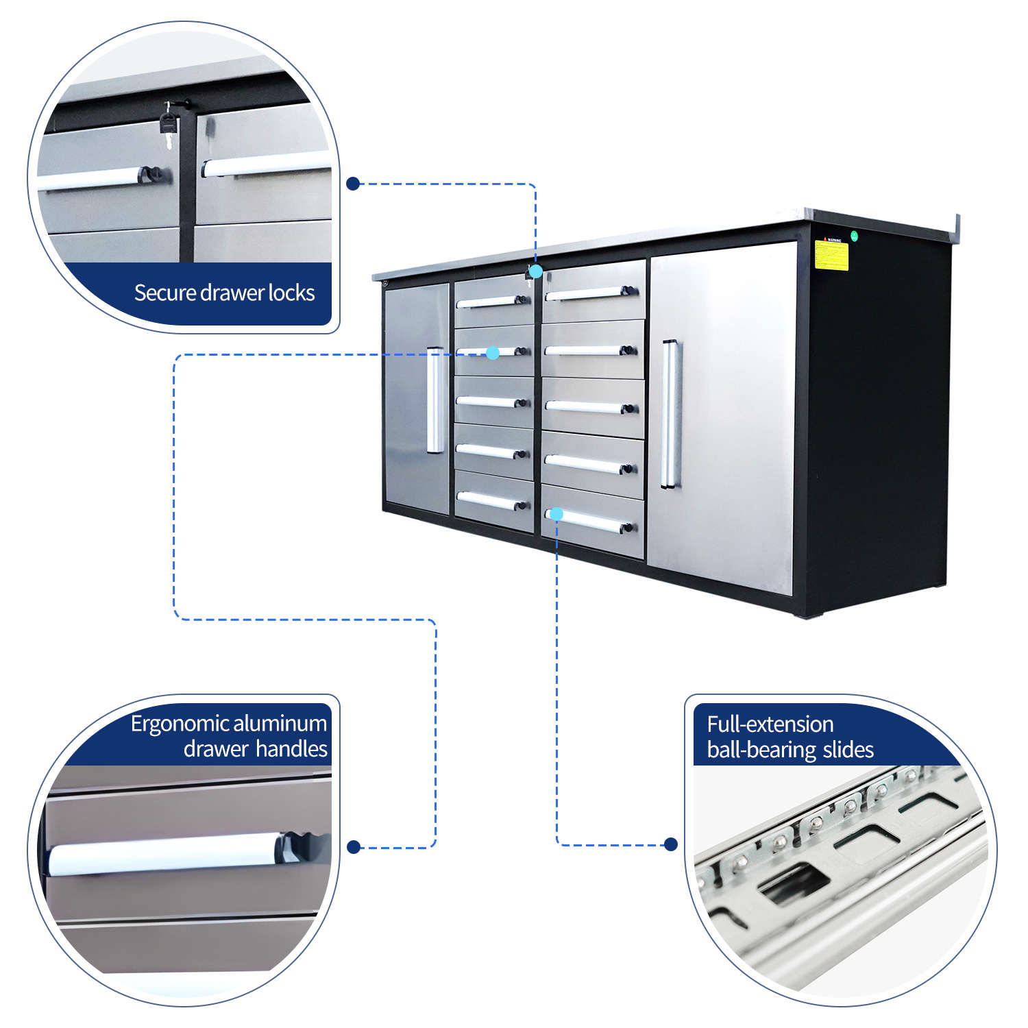 7ft Heavy Duty Workbench with 10 Drawers & 2 Cabinets image 6