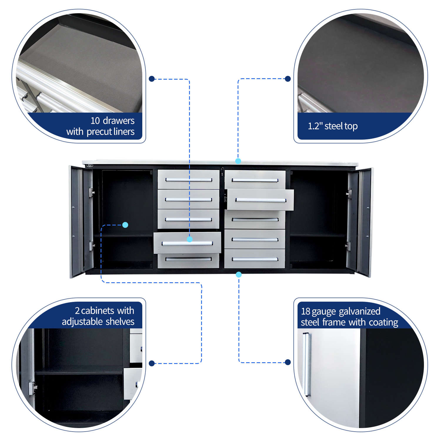 7ft Heavy Duty Workbench with 10 Drawers & 2 Cabinets image 5