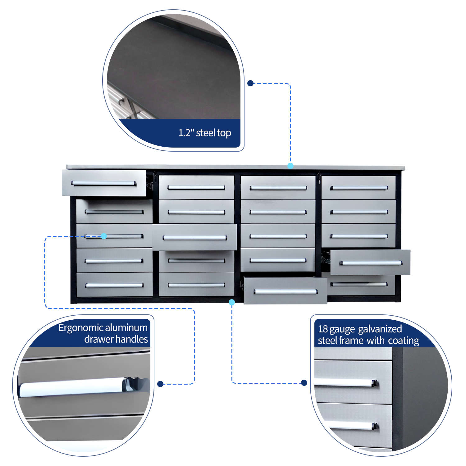 7ft Heavy Duty Garage Workbench Cabinet with 20 Drawers image 4