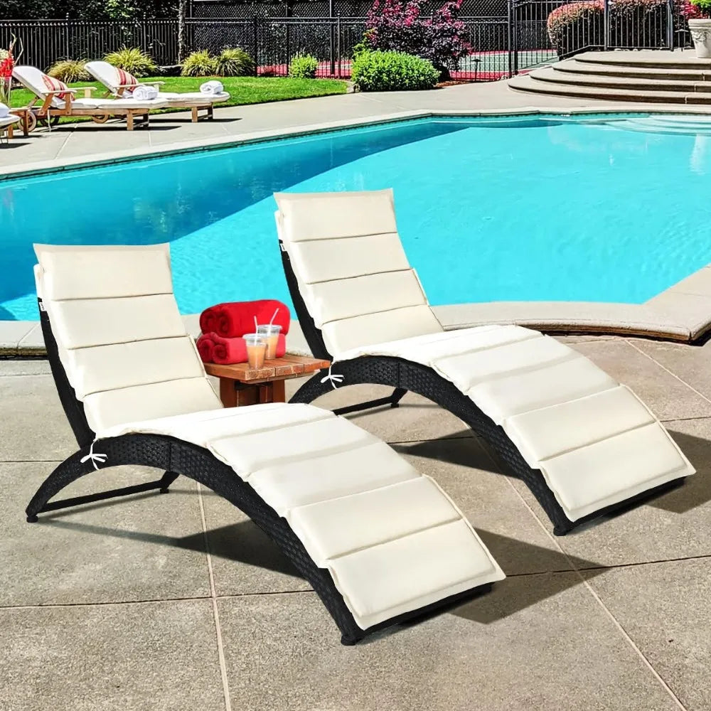 Wicker Pool Lounger with Cushion image 1