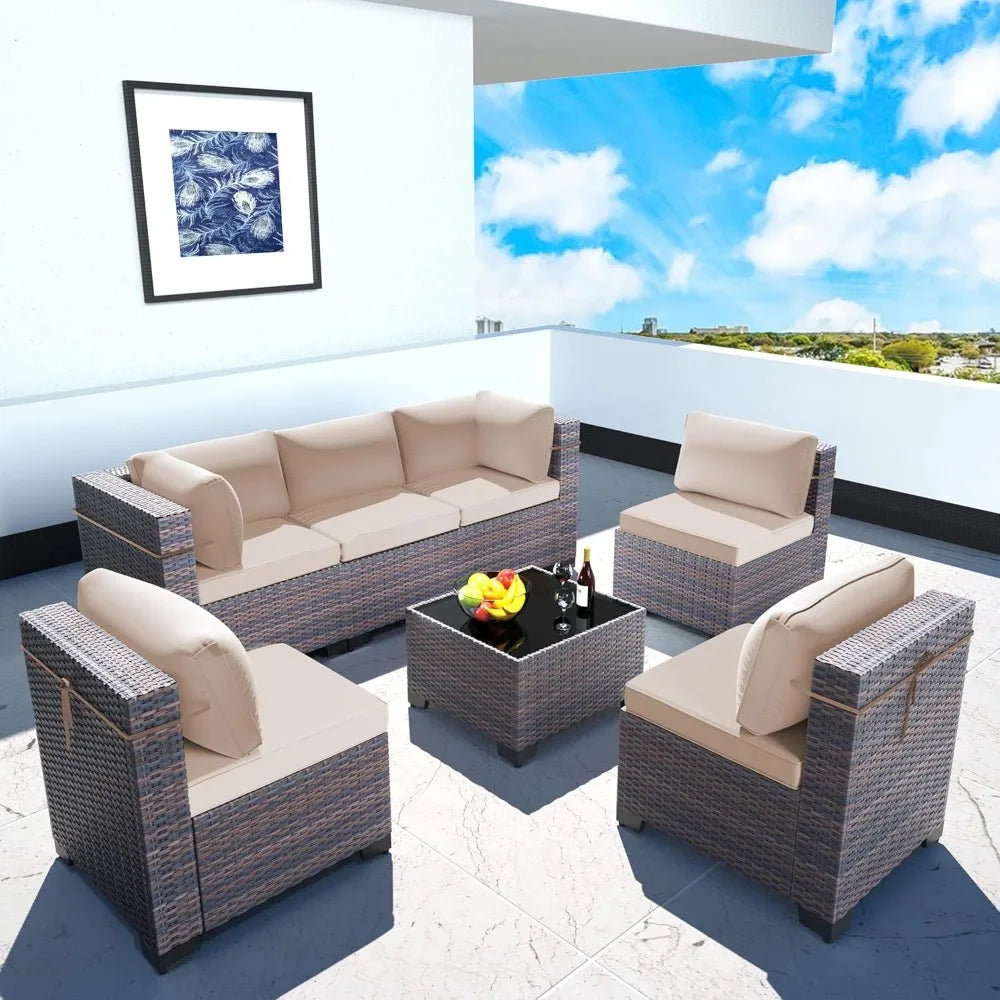 Contemporary Rattan Sectional Wicker Patio Set image 1