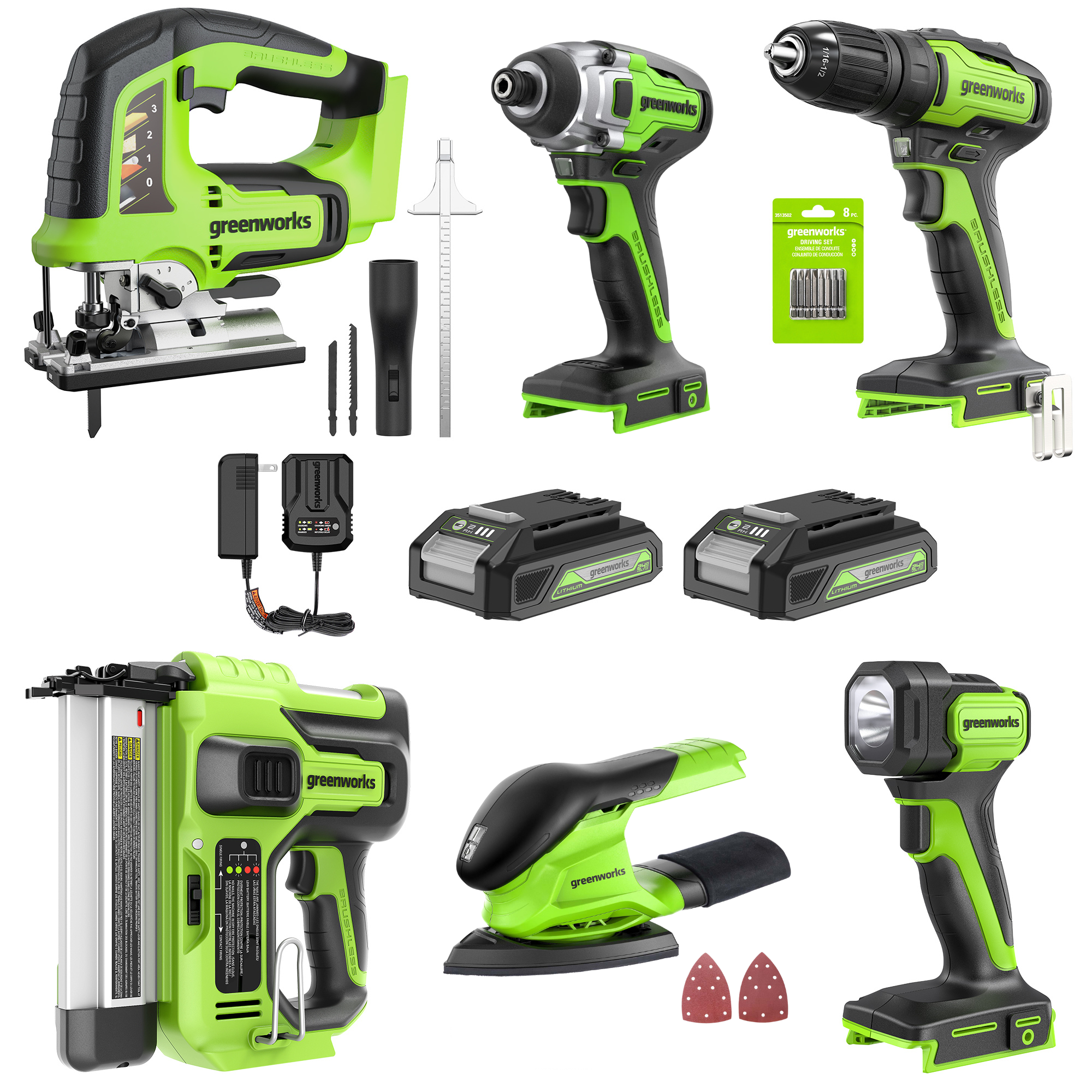 24V Cordless Battery Nailer 6PC  Combo Kit w/ (2) 2Ah Batteries and Charger image 1