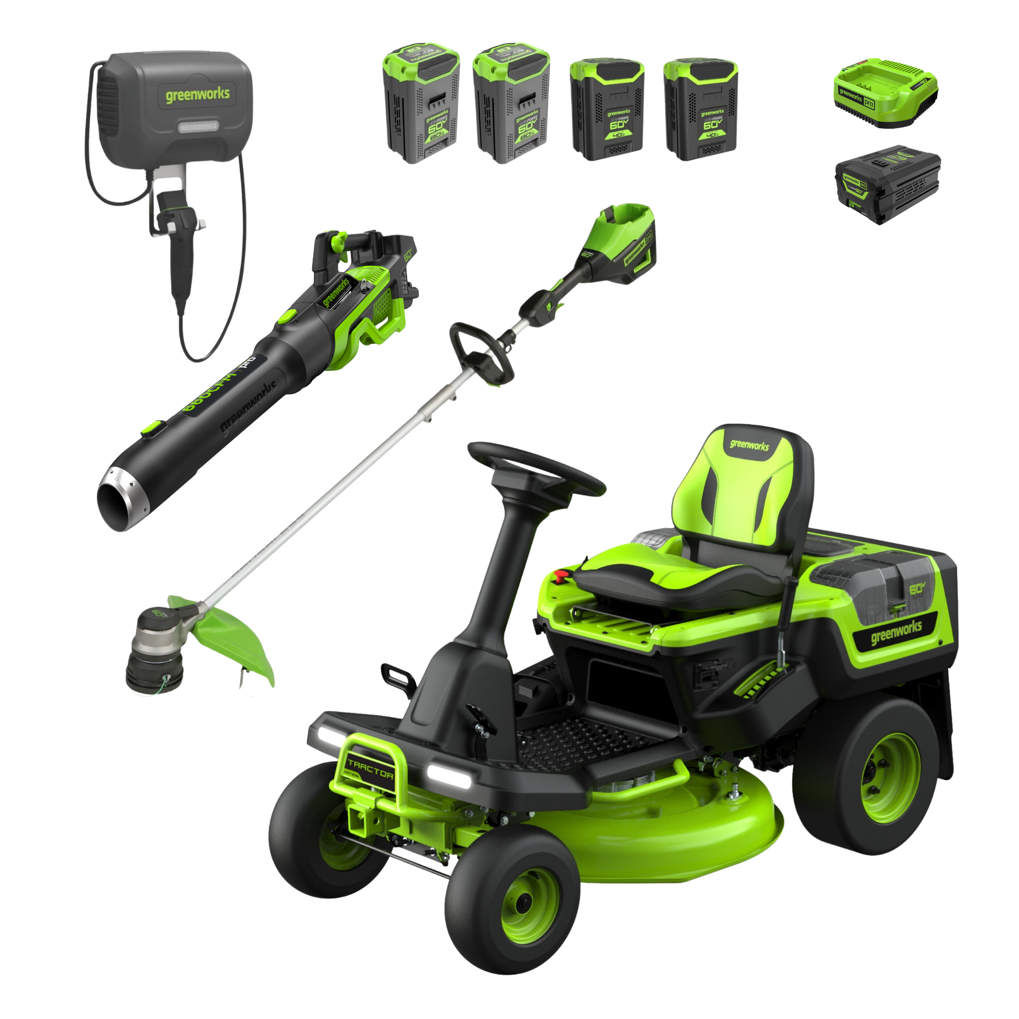 60V 30” CrossoverT Riding Lawn Tractor 3PC Combo Kit w/ Two 8.0Ah Batteries, Two 4.0Ah Batteries, One 2.5Ah Battery and Two Chargers image 1