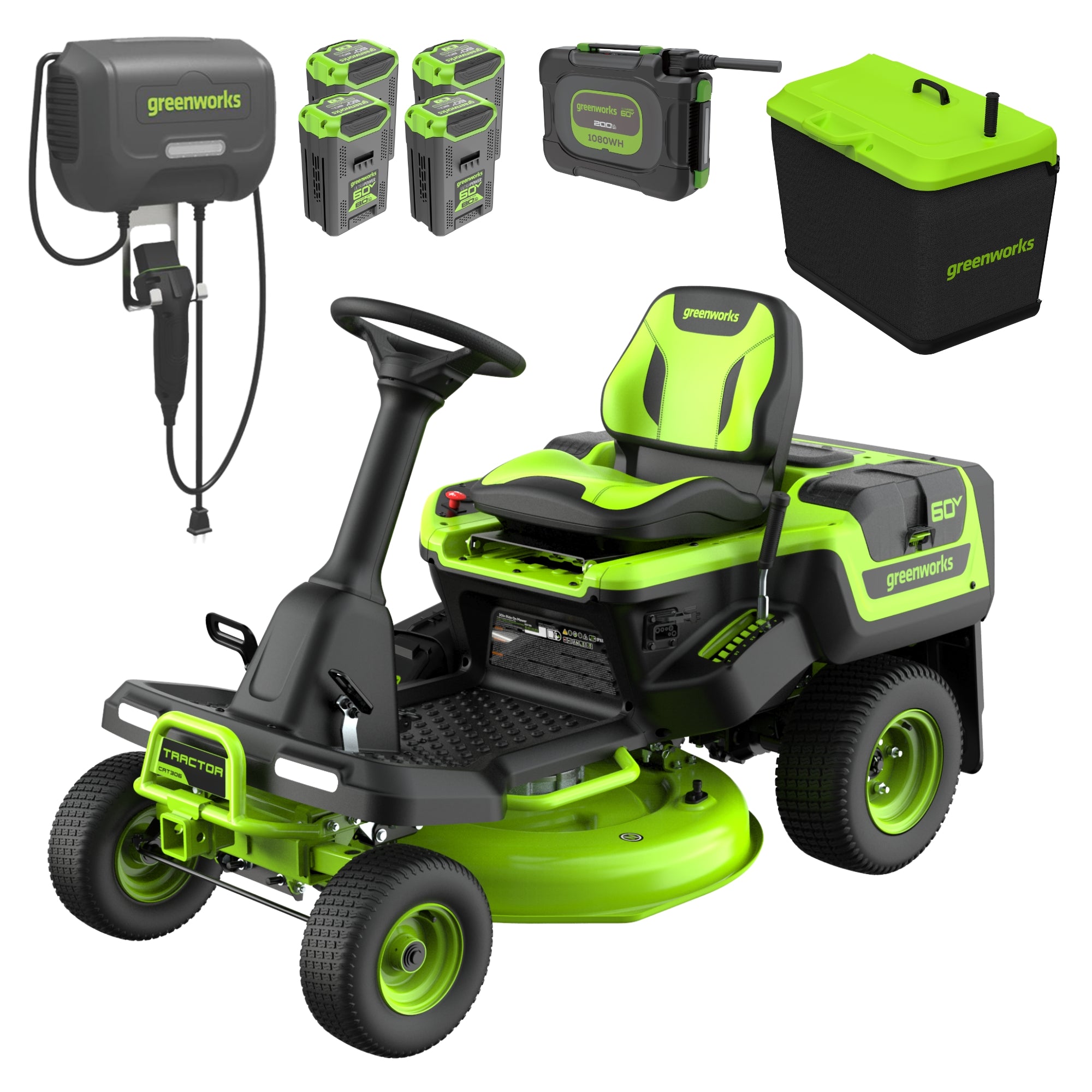 60V 30” CrossoverT Riding Lawn Tractor, Bagger Included w/ (4) 8.0Ah (1) 20.0Ah Batteries & 600-Watt Charger image 1