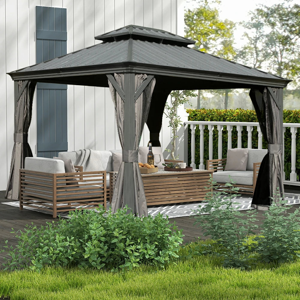 Galvanized Steel Hardtop Gazebo with Drainage Gutters image 1