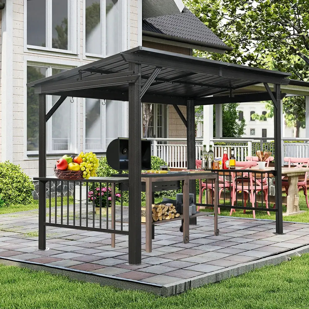 6.5' × 12' Hardtop Grill Gazebo Sloping Roof image 1