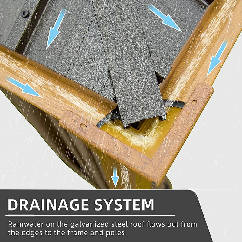 Aluminum Hardtop Gazebo Wood-Looking with Drainage Gutters image 58