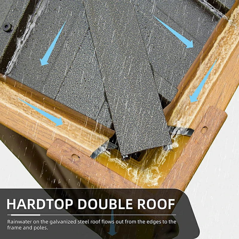 Aluminum Hardtop Gazebo Wood-Looking with Drainage Gutters image 17