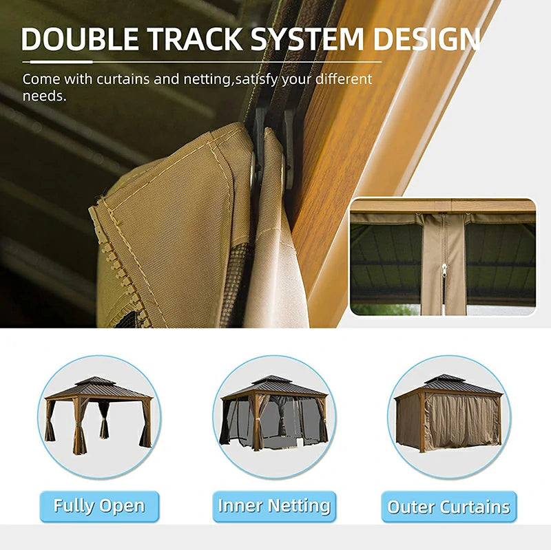 Aluminum Hardtop Gazebo Wood-Looking with Drainage Gutters image 19