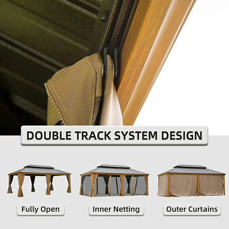 Aluminum Hardtop Gazebo Wood-Looking with Drainage Gutters image 61